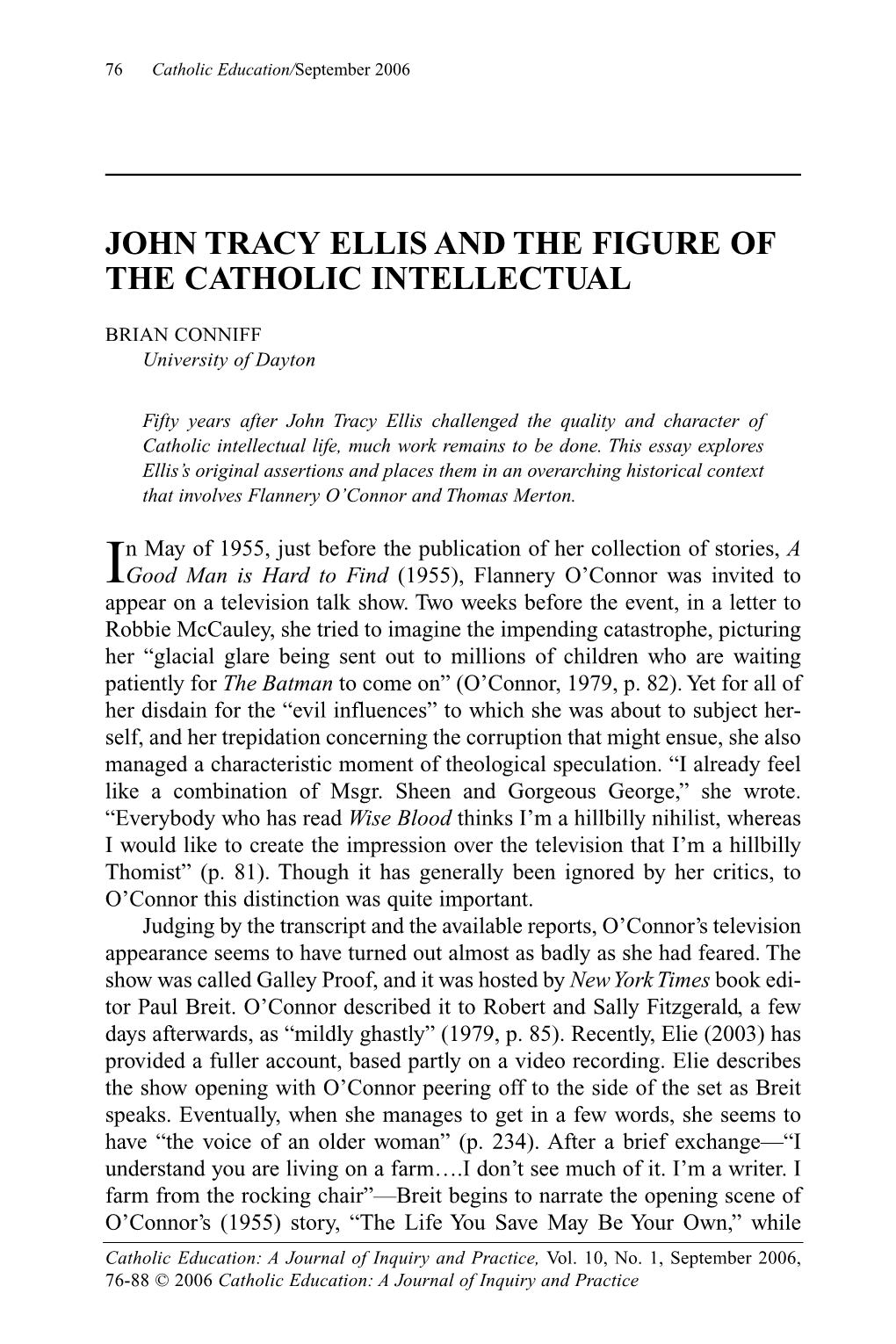 John Tracy Ellis and the Figure of the Catholic Intellectual