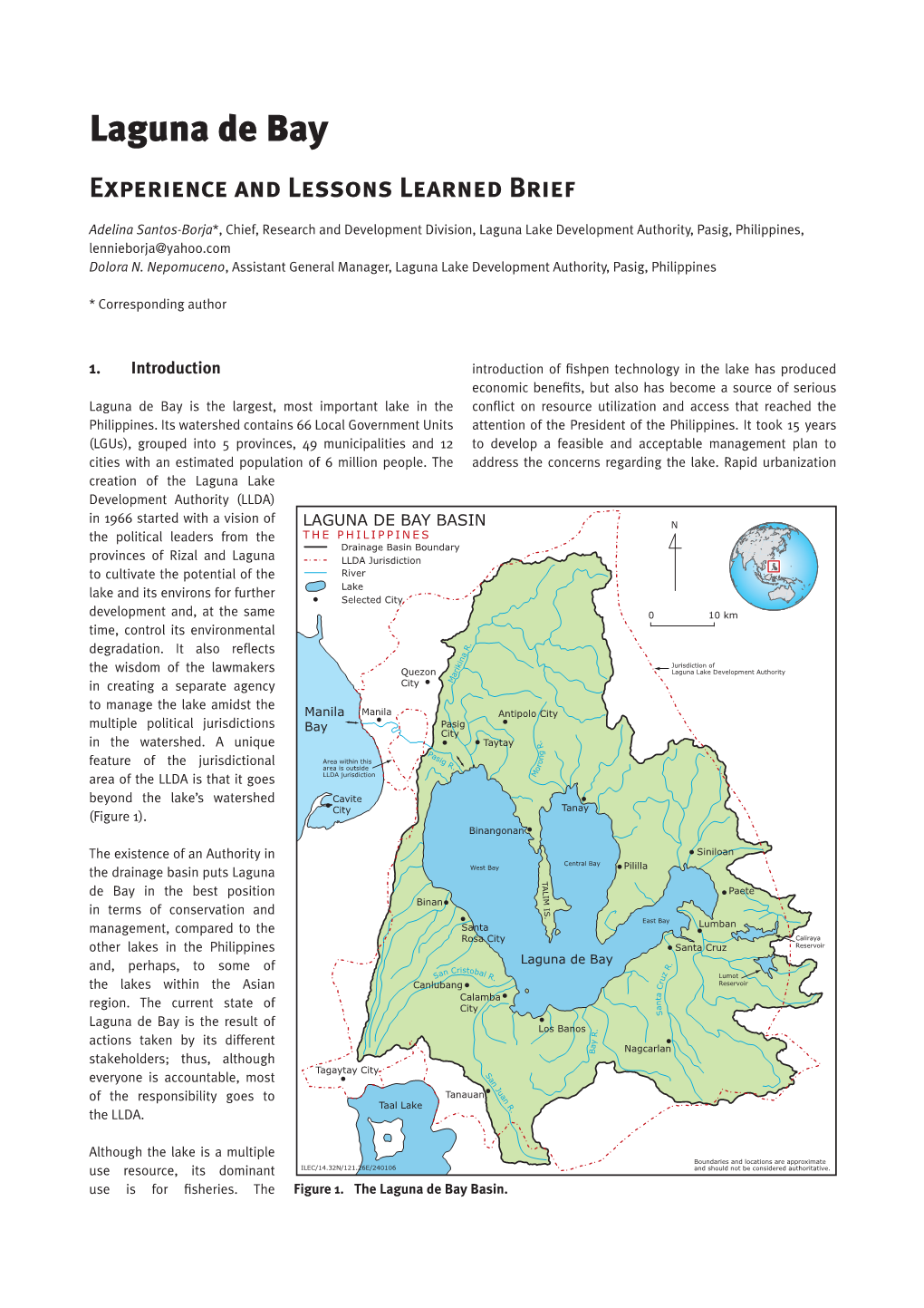 Laguna De Bay Experience and Lessons Learned Brief