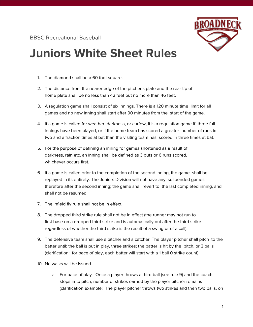 Juniors White Sheet Rules