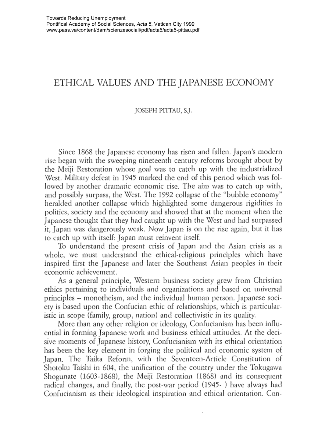 Ethical Values and the Japanese Economy