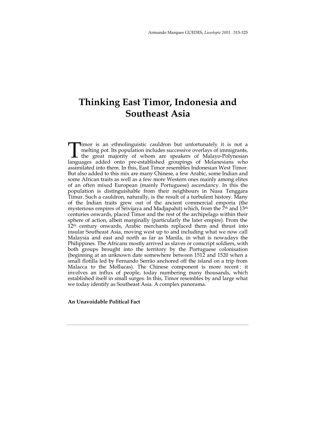 Thinking East Timor, Indonesia and Southeast Asia