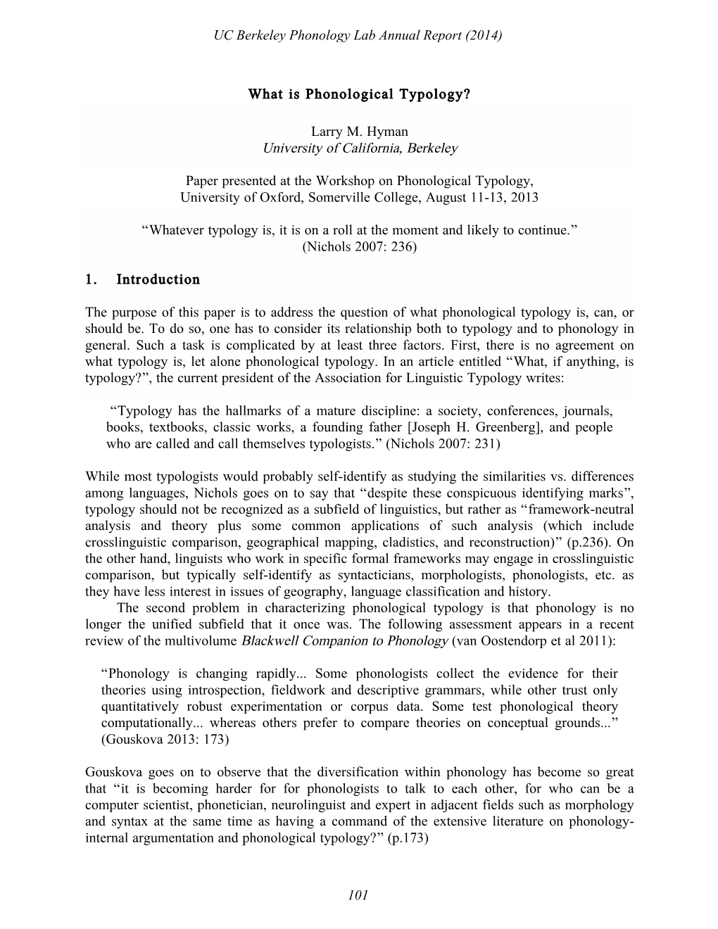 What Is Phonological Typology PLAR