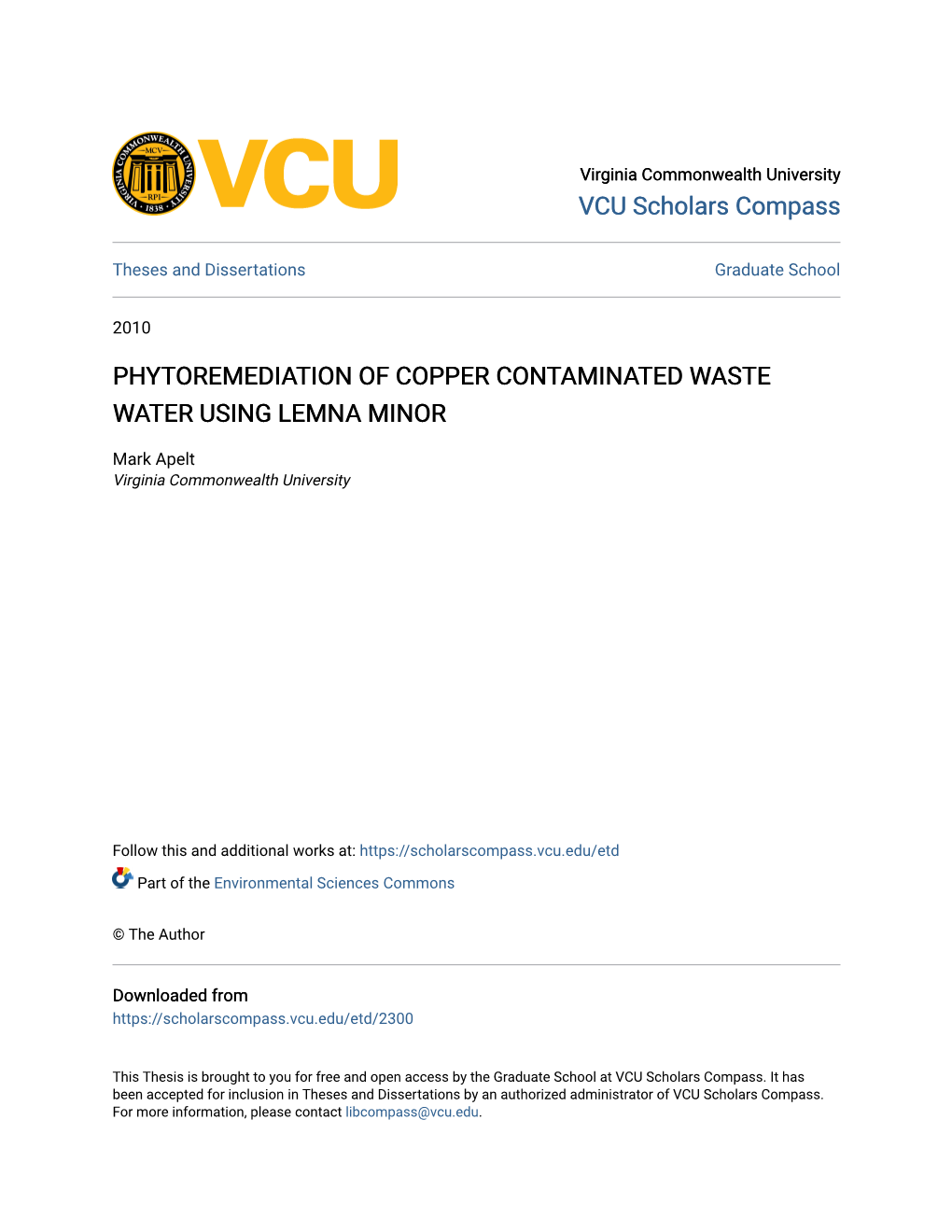 Phytoremediation of Copper Contaminated Waste Water Using Lemna Minor