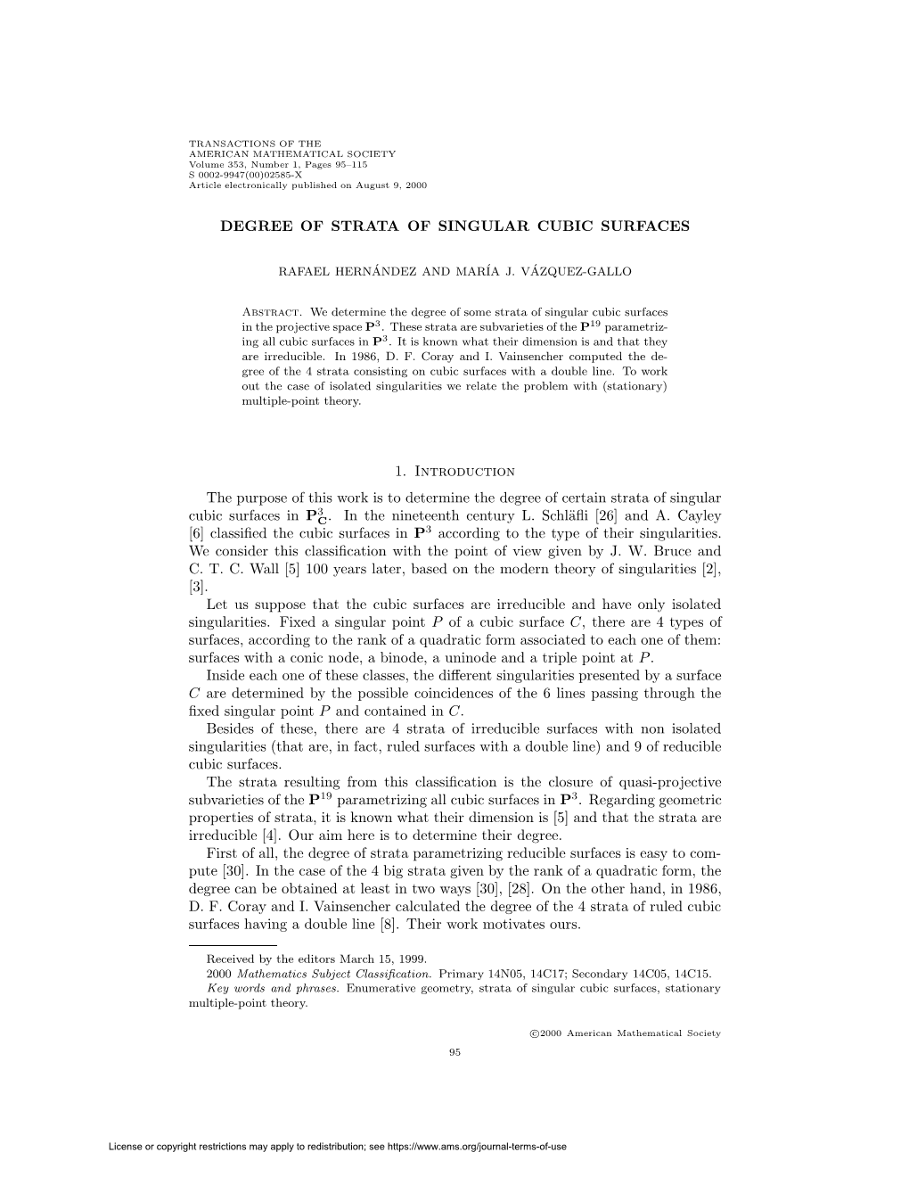 Degree of Strata of Singular Cubic Surfaces