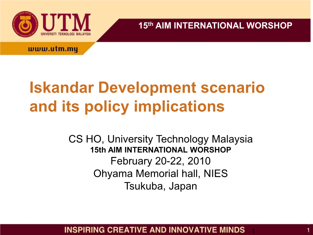 Iskandar Development Scenario and Its Policy Implications