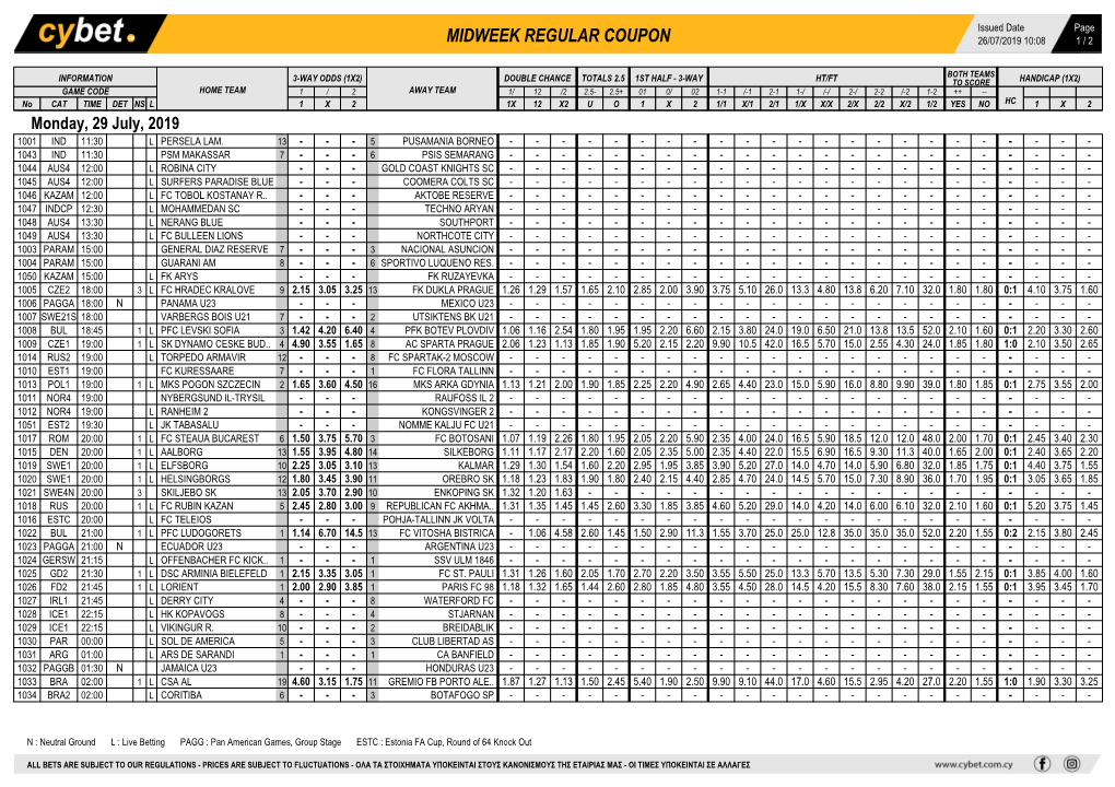 Midweek Regular Coupon 26/07/2019 10:08 1 / 2