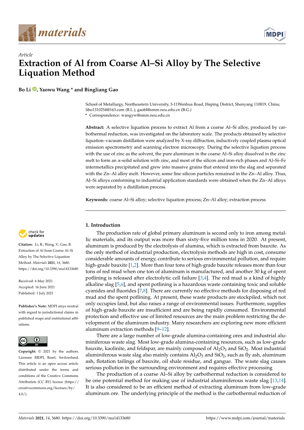 Extraction of Al from Coarse Al–Si Alloy by the Selective Liquation Method