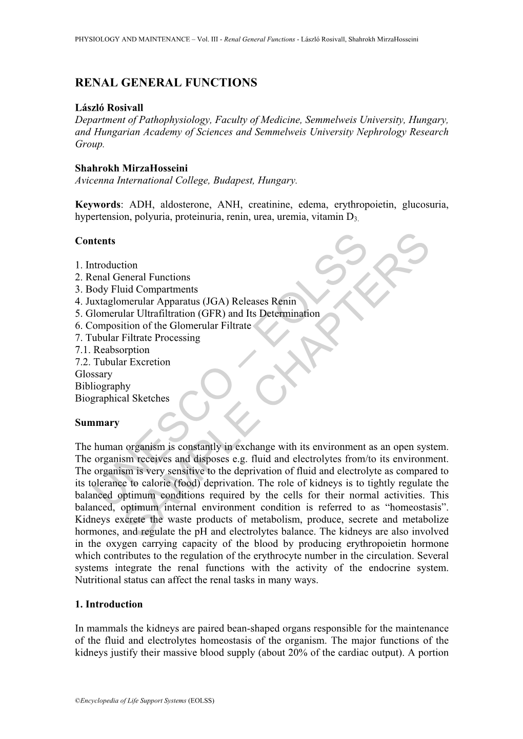 Renal General Functions - László Rosivall, Shahrokh Mirzahosseini