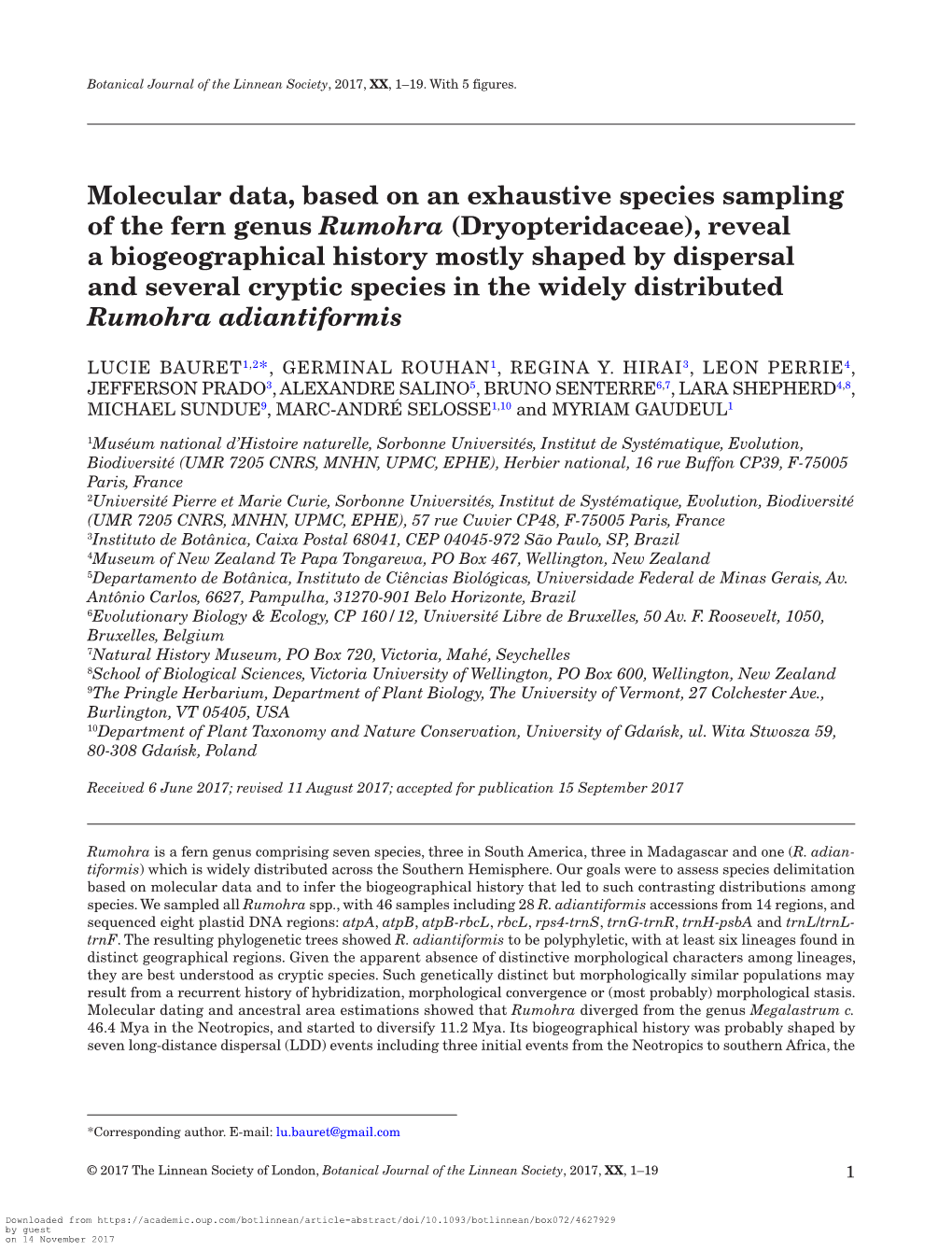 Molecular Data, Based on an Exhaustive Species Sampling of The