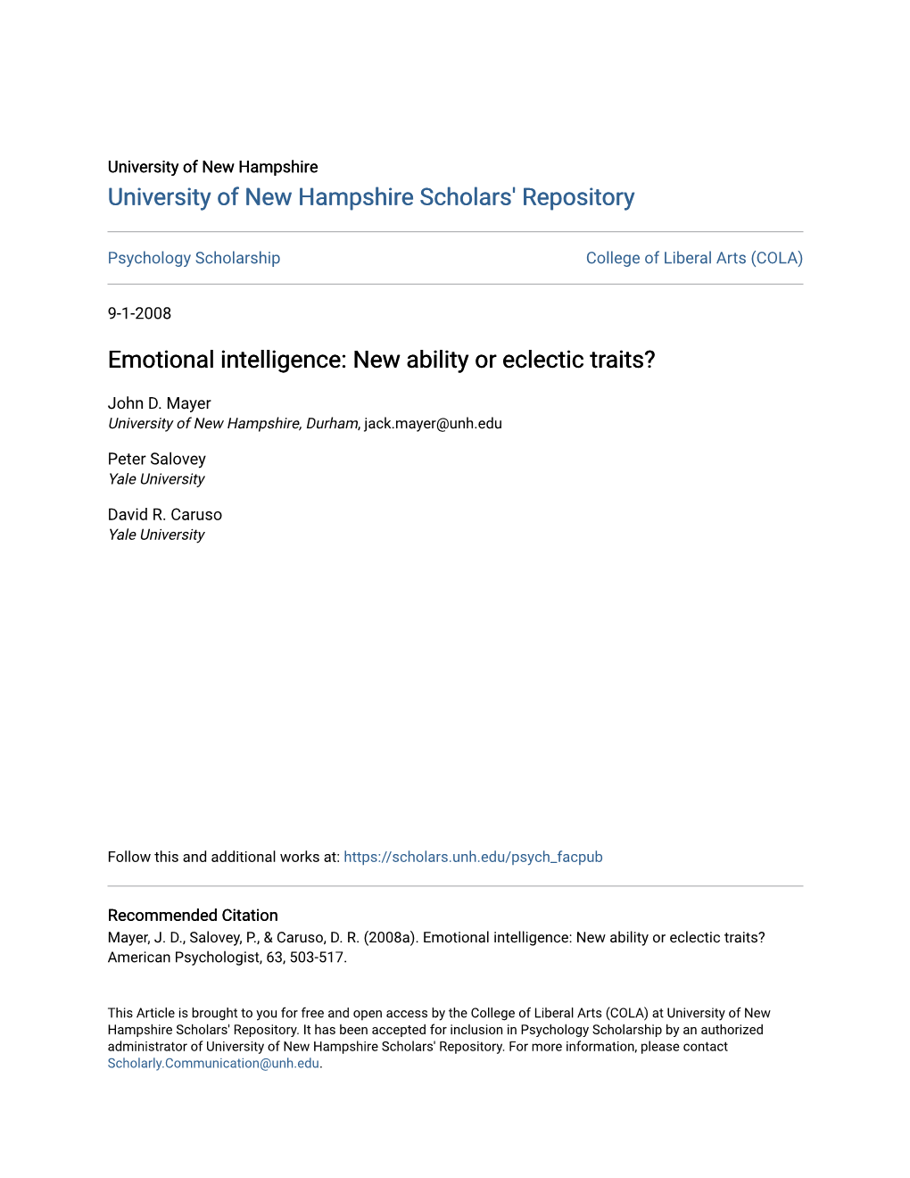 Emotional Intelligence: New Ability Or Eclectic Traits?