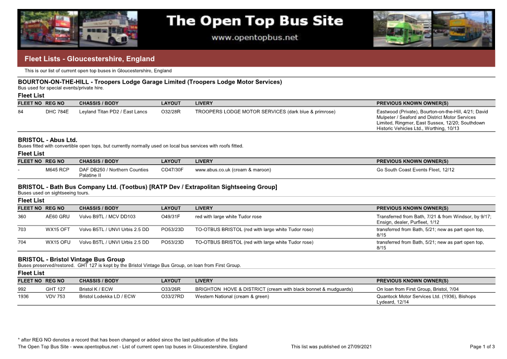 Fleet Lists - Gloucestershire, England