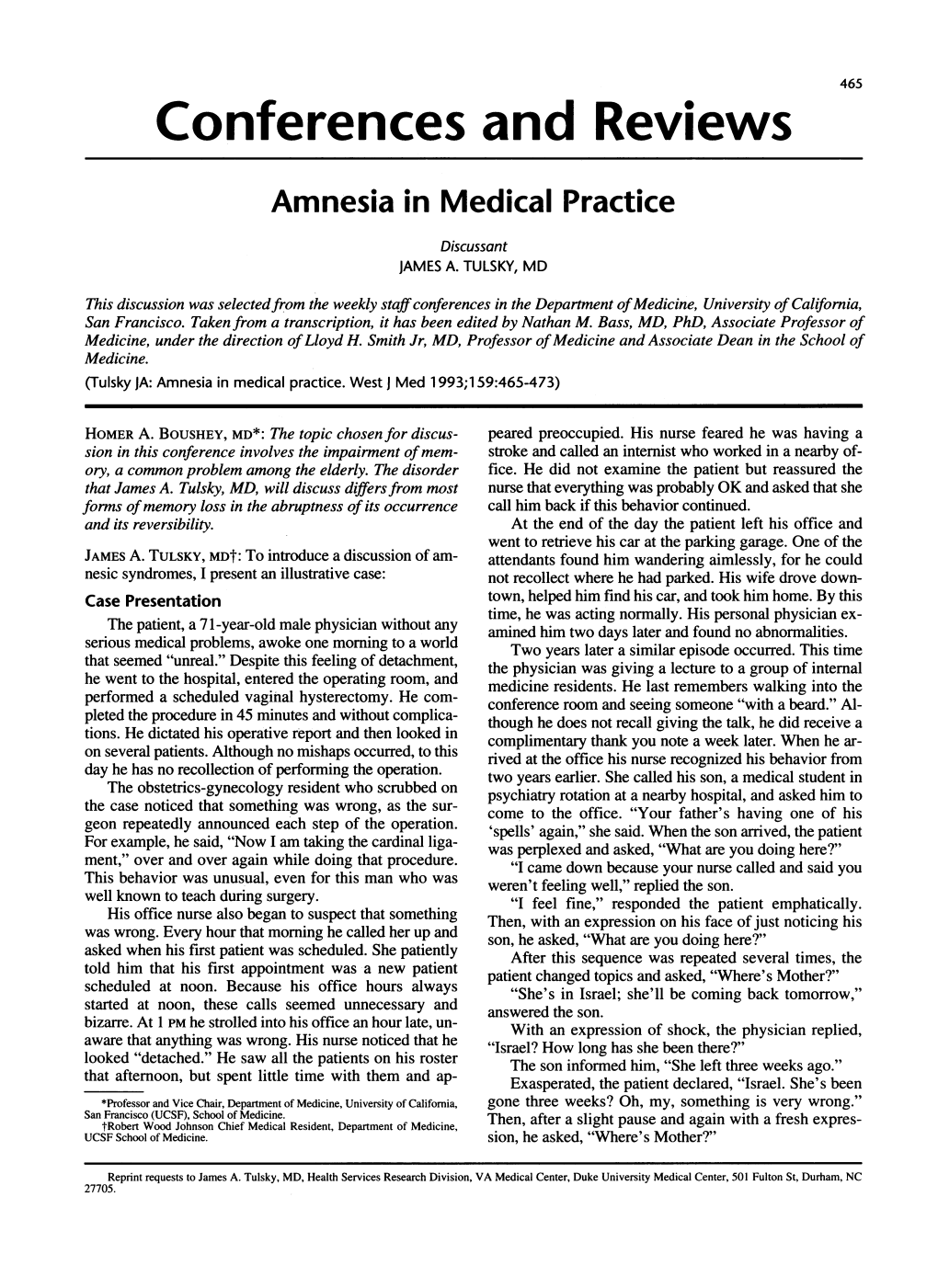 Amnesia in Medical Practice