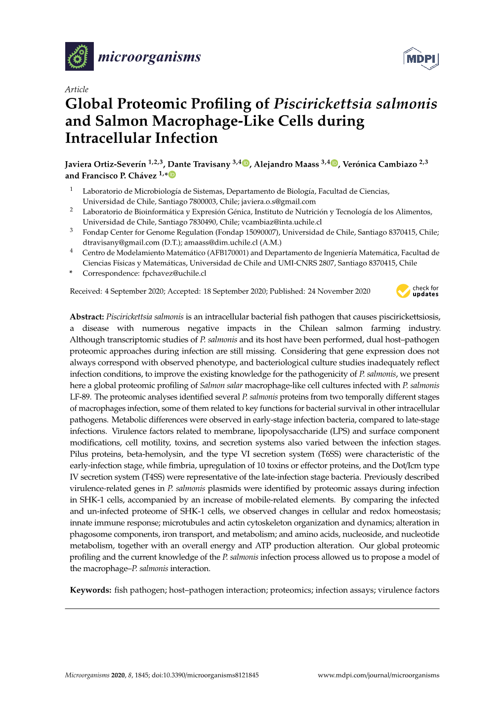 Global Proteomic Profiling of Piscirickettsia Salmonis and Salmon