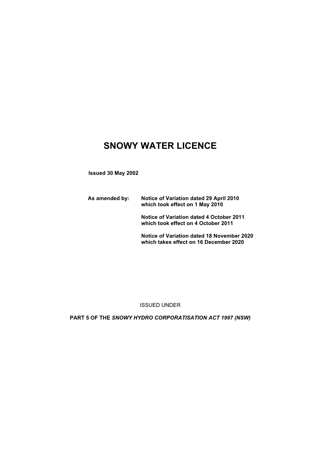 Snowy Water Licence