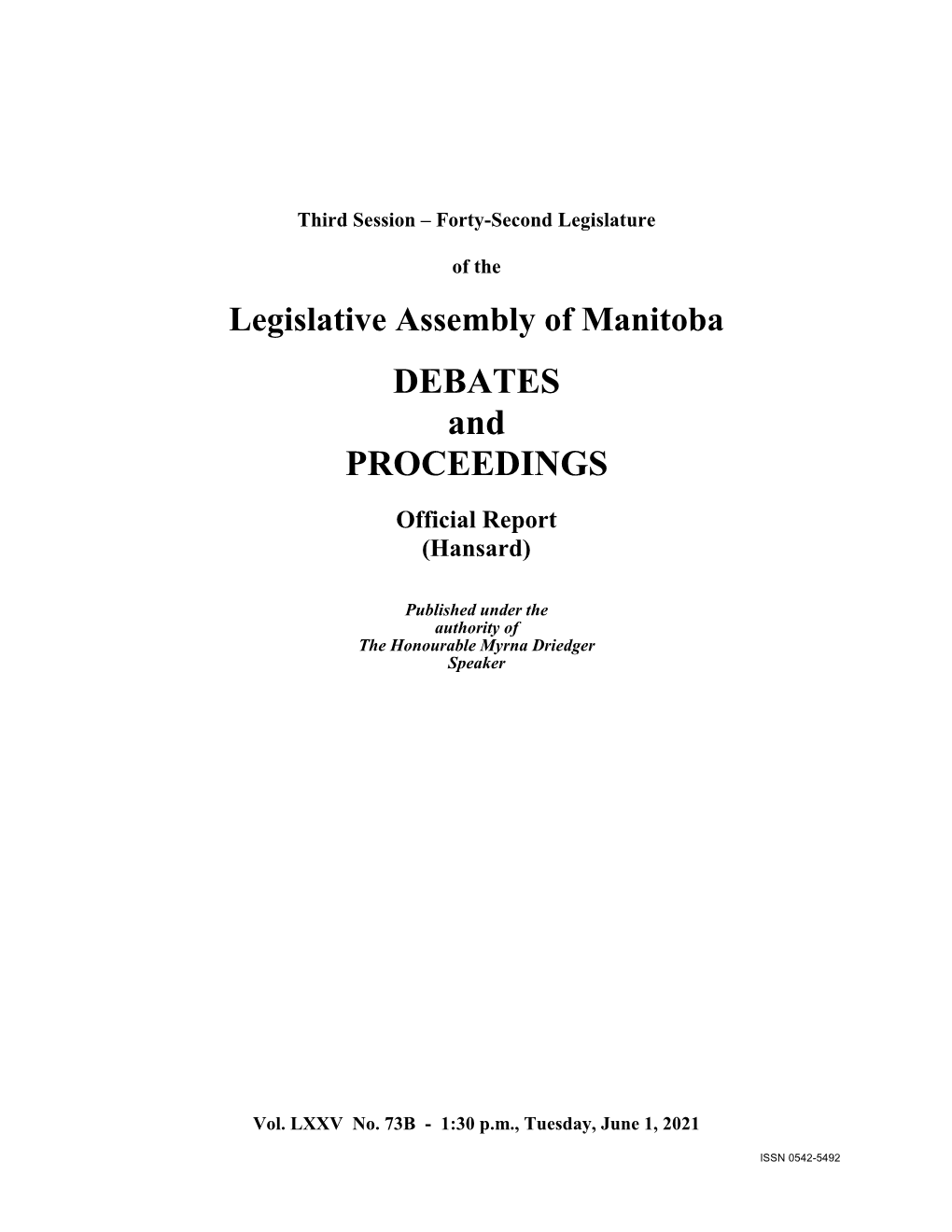 Legislative Assembly of Manitoba DEBATES and PROCEEDINGS