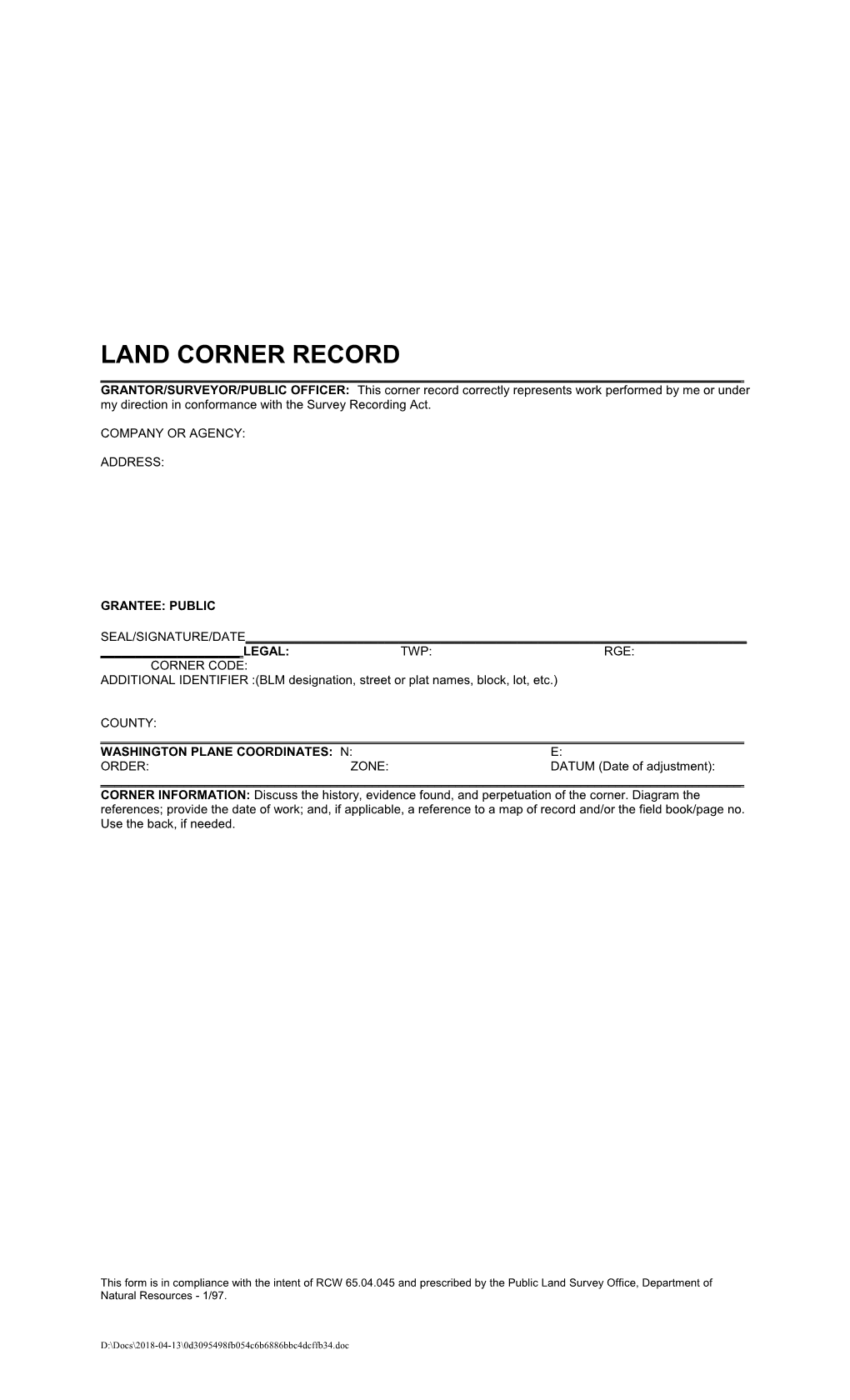 Land Corner Record