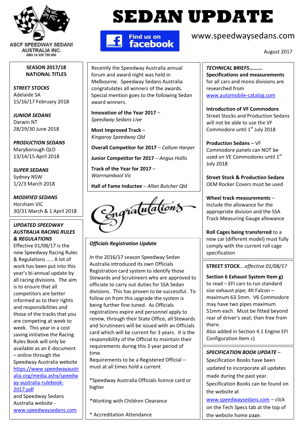 SSA Sedan Update August 2017