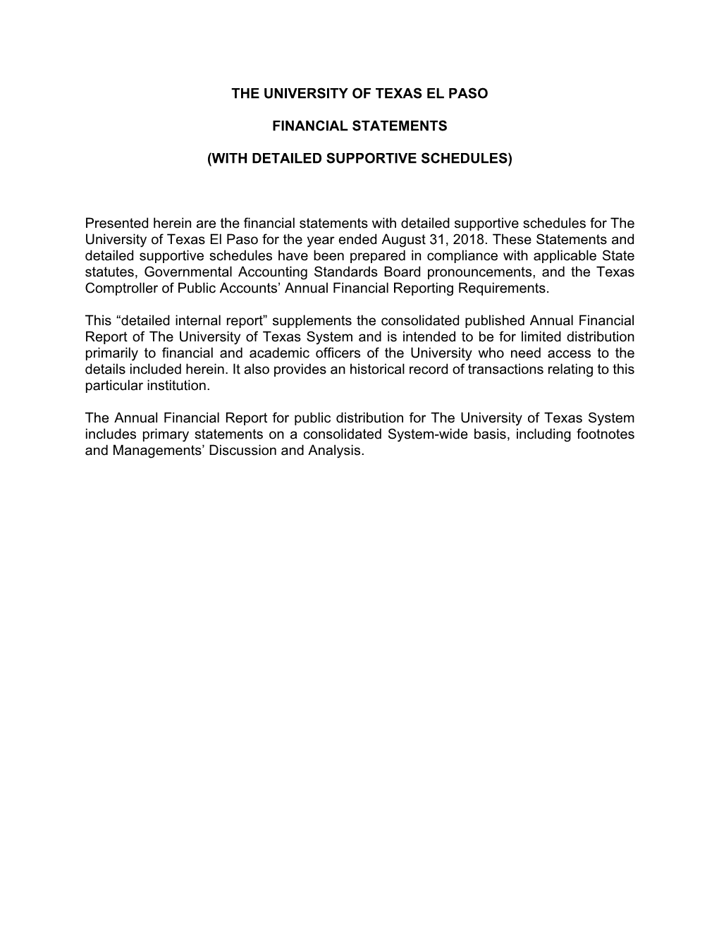 The University of Texas El Paso Financial Statements