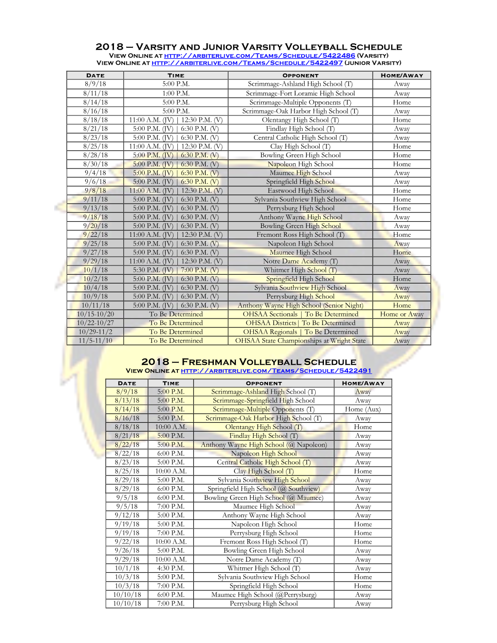 Freshman Volleyball Schedule View Online At