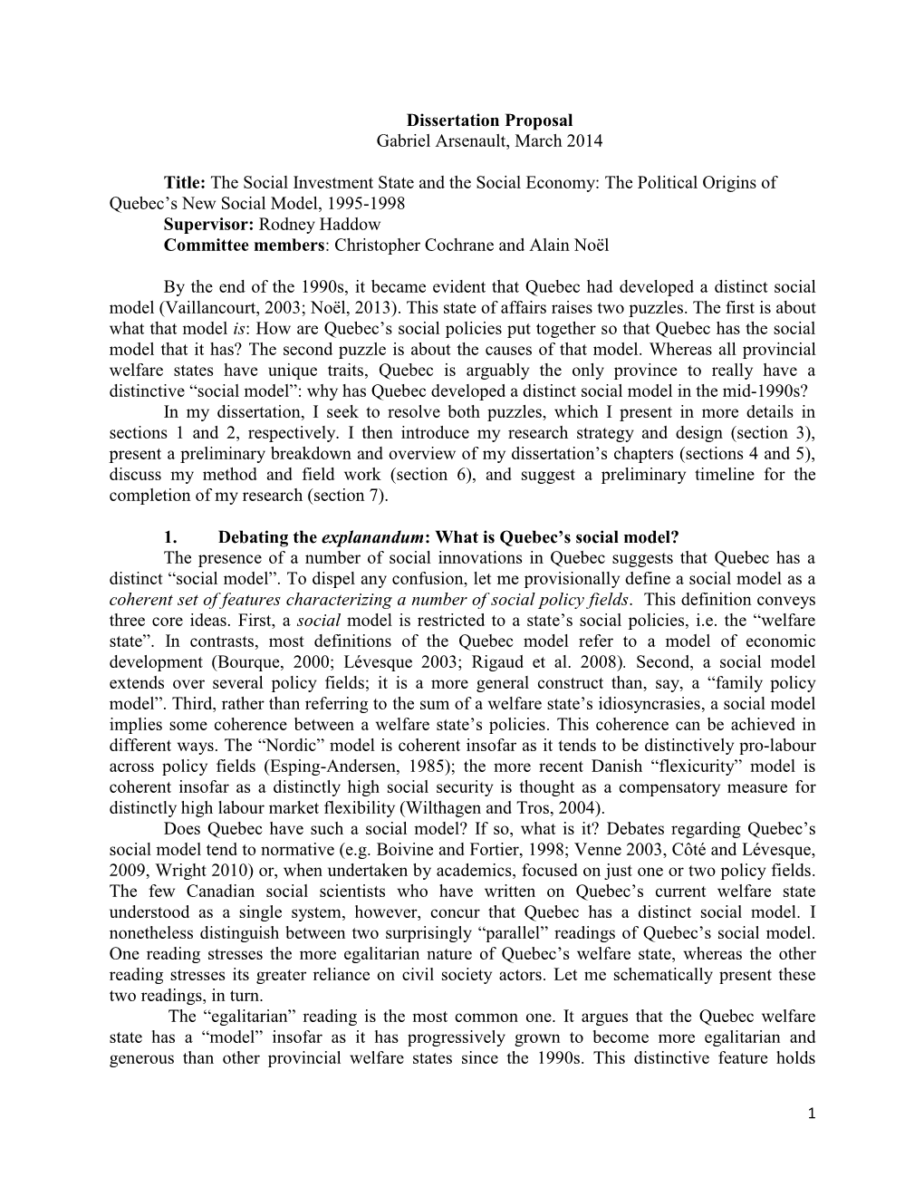 Dissertation Proposal Gabriel Arsenault, March 2014