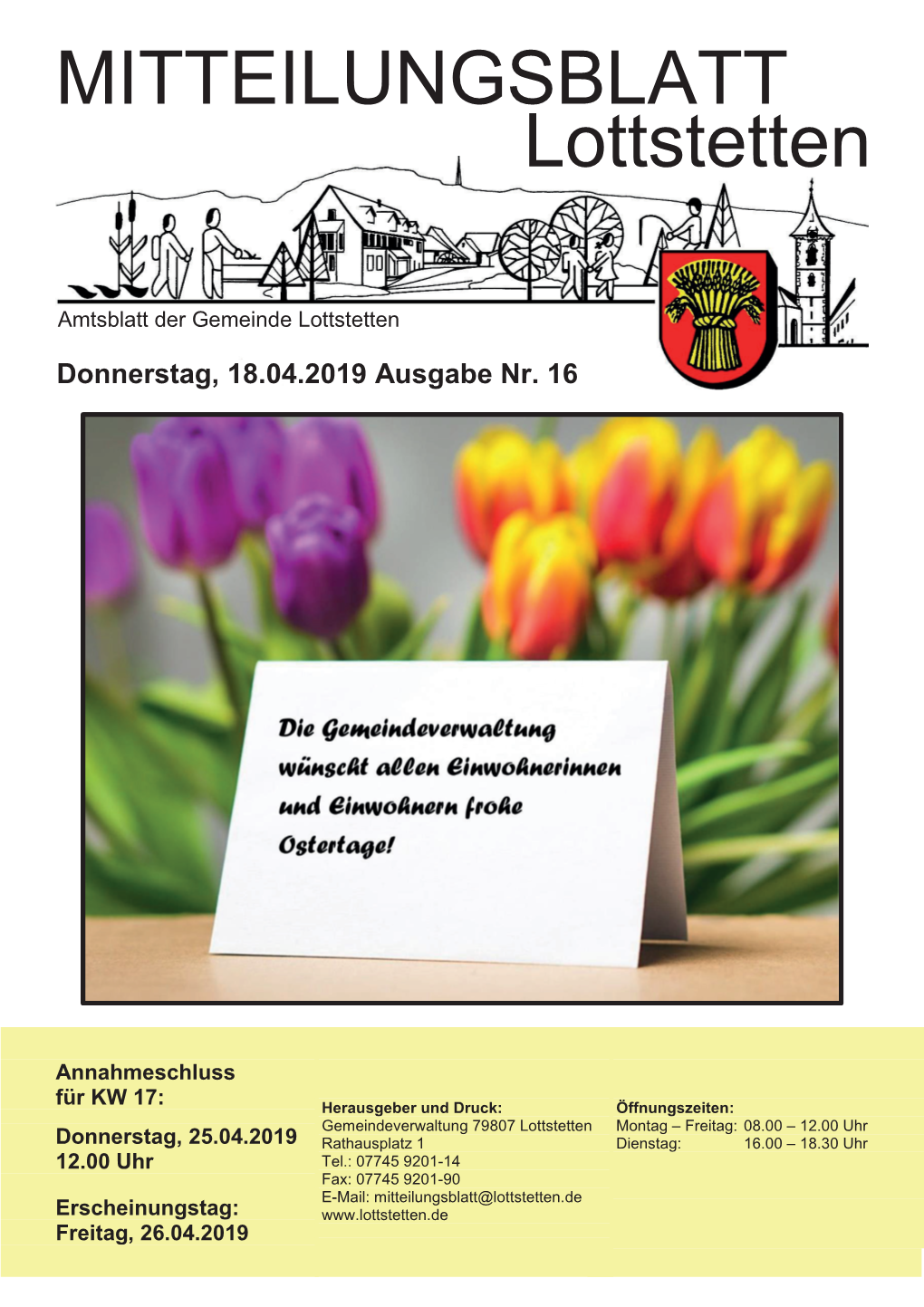 Mitteilungsblatt Nr. 16 Vom 18.04.2019