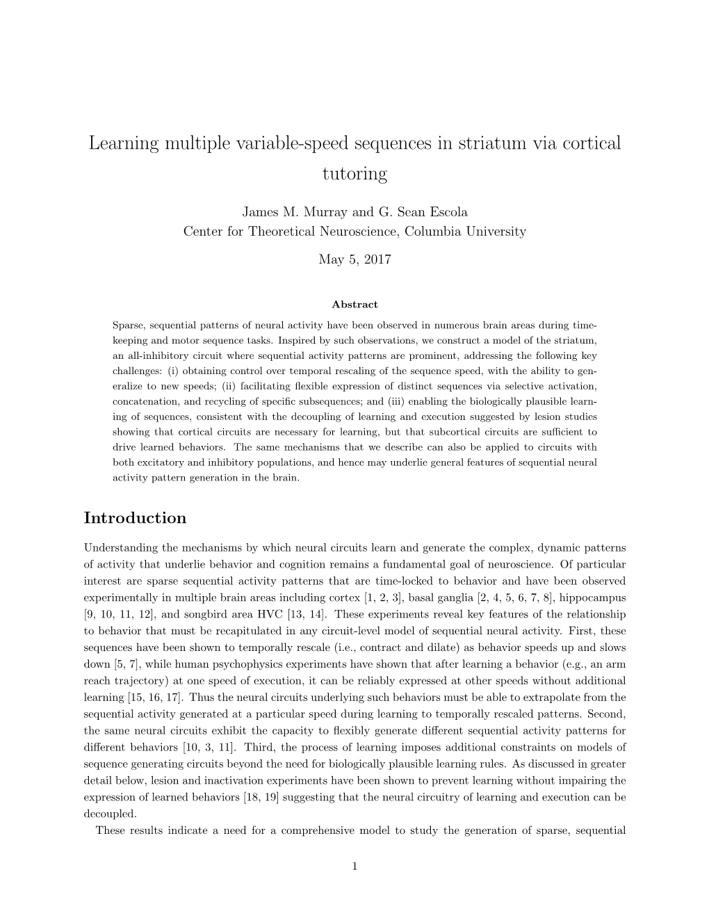 Learning Multiple Variable-Speed Sequences in Striatum Via Cortical Tutoring