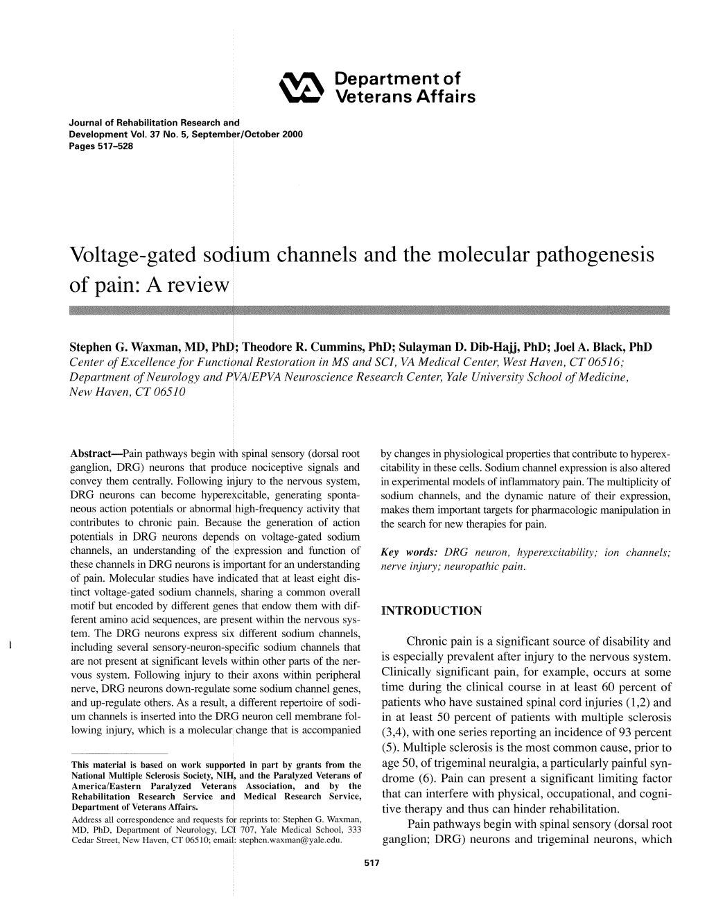 Voltage-Gated Sodium Channels and the Molecular Pathogenesis of Pain: a Review