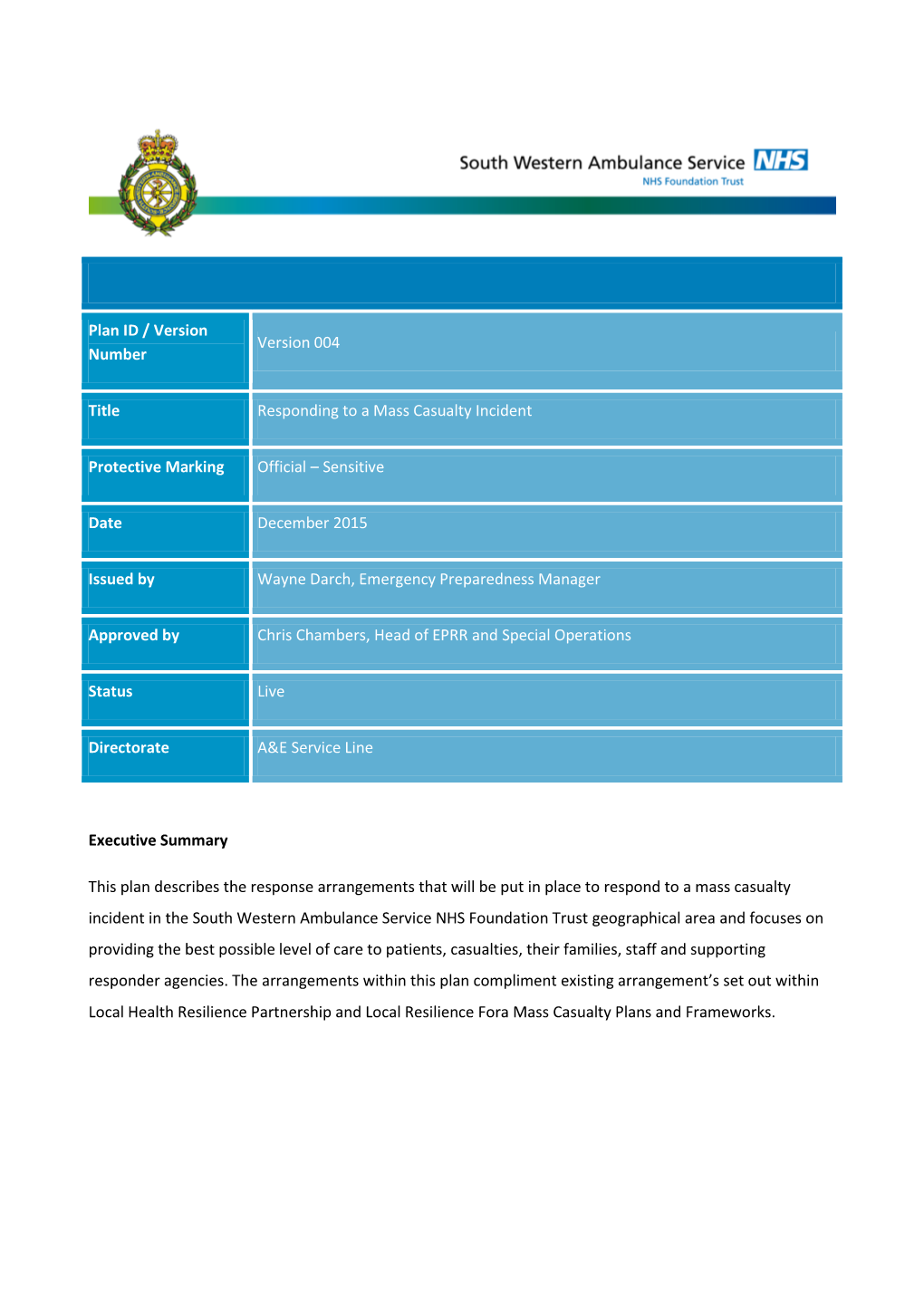 SWASFT Mass Casualty Plan