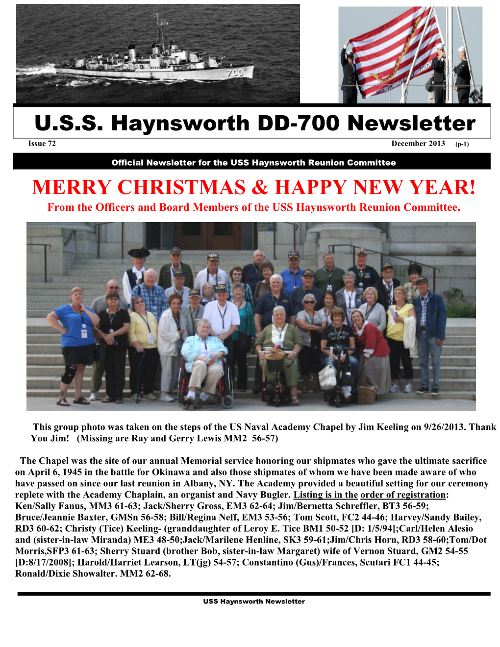 USS HAYNSWORTH DD-700 NEWSLETTER December, 2013 (P-16)