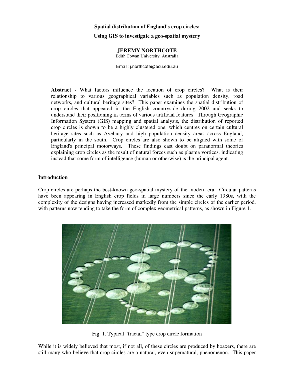 Spatial Distribution of England's Crop Circles: Using GIS to Investigate a Geo-Spatial Mystery