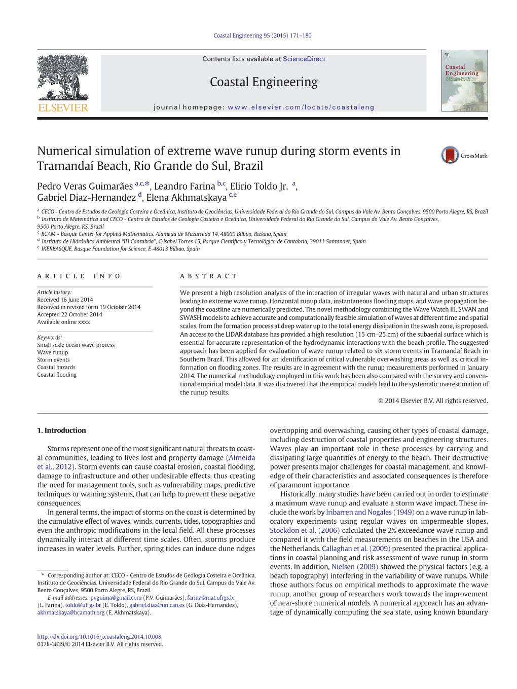 Numerical Simulation of Extreme Wave Runup During Storm Events in Tramandaí Beach, Rio Grande Do Sul, Brazil