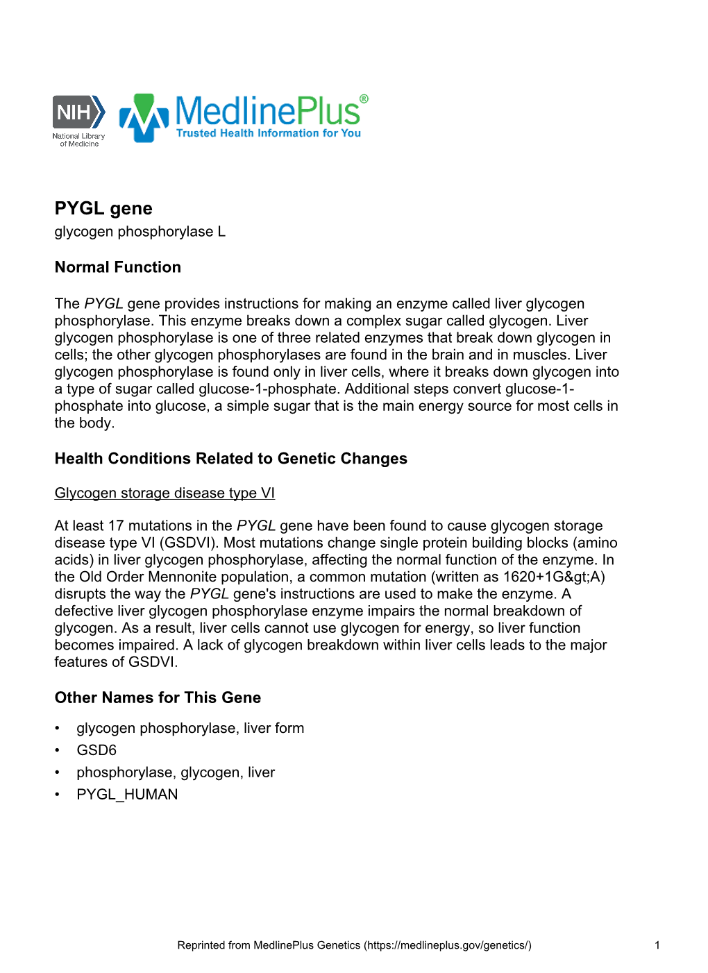 PYGL Gene Glycogen Phosphorylase L