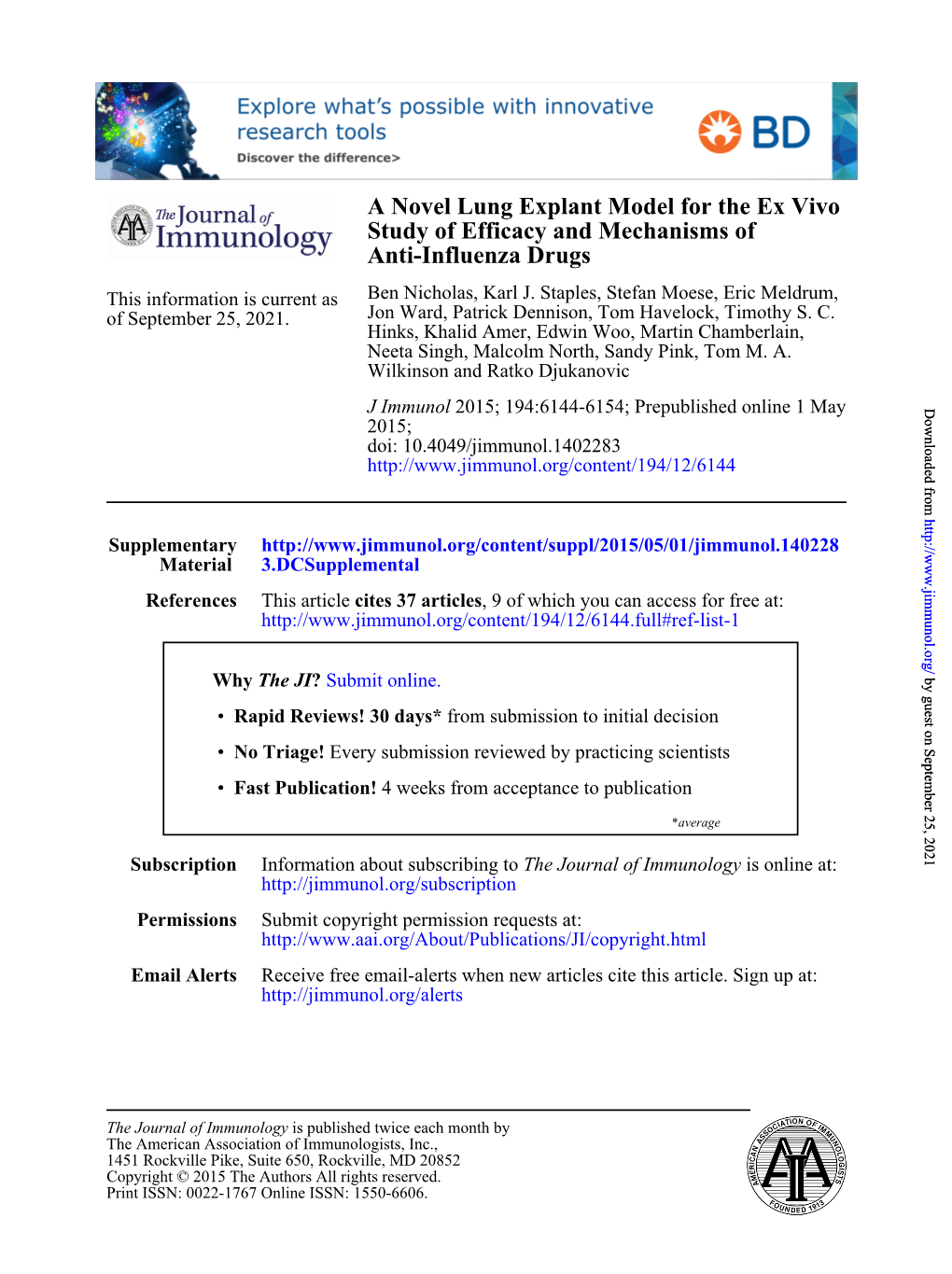 Anti-Influenza Drugs Study of Efficacy and Mechanisms of a Novel Lung