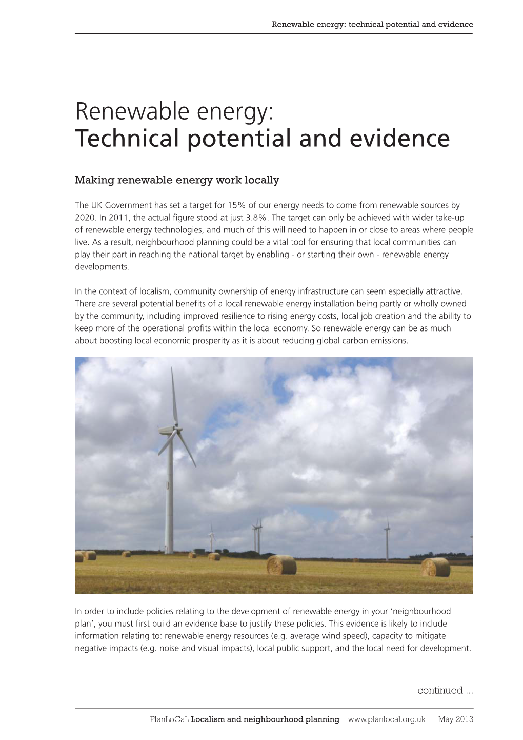 Renewable Energy: Technical Potential and Evidence