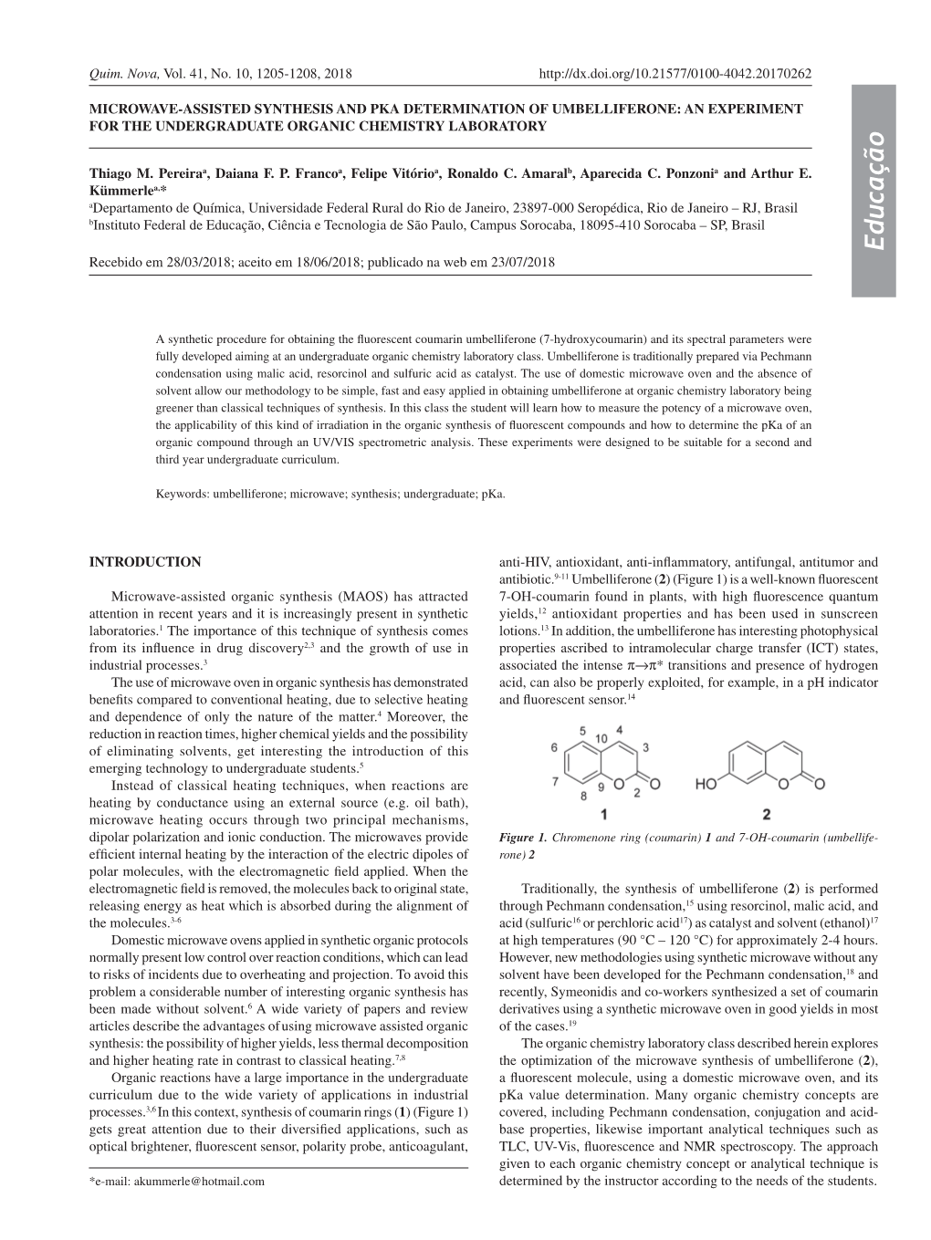 Microwave-Assisted Synthesis and Pka Determination of Umbelliferone: an Experiment for the Undergraduate Organic Chemistry Laboratory