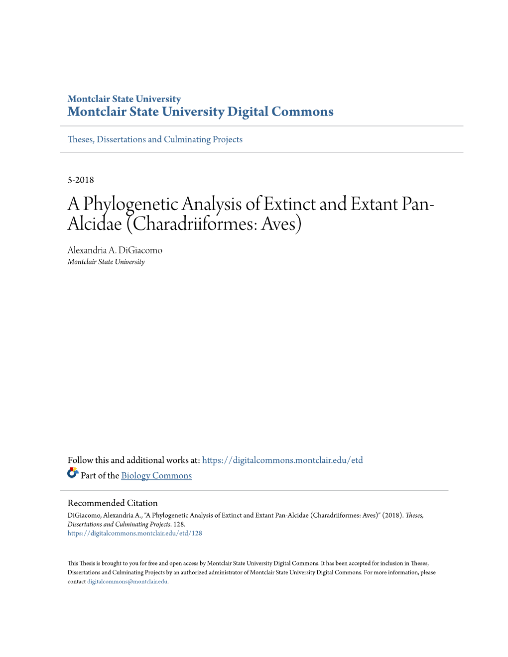 A Phylogenetic Analysis of Extinct and Extant Pan-Alcidae (Charadriiformes: Aves)