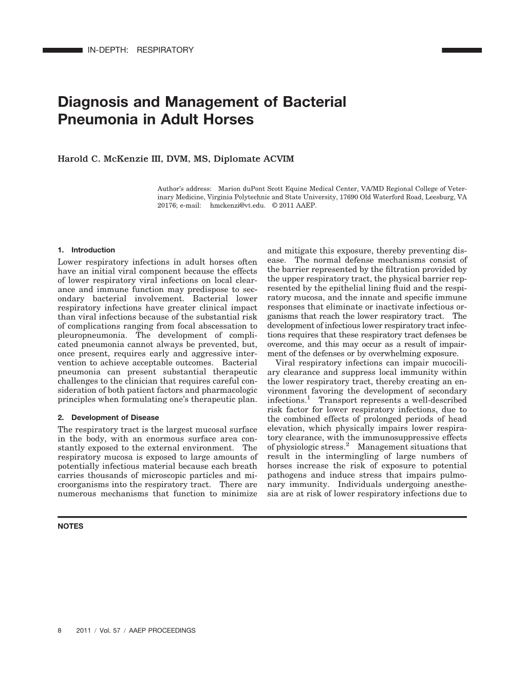 Diagnosis and Management of Bacterial Pneumonia in Adult Horses