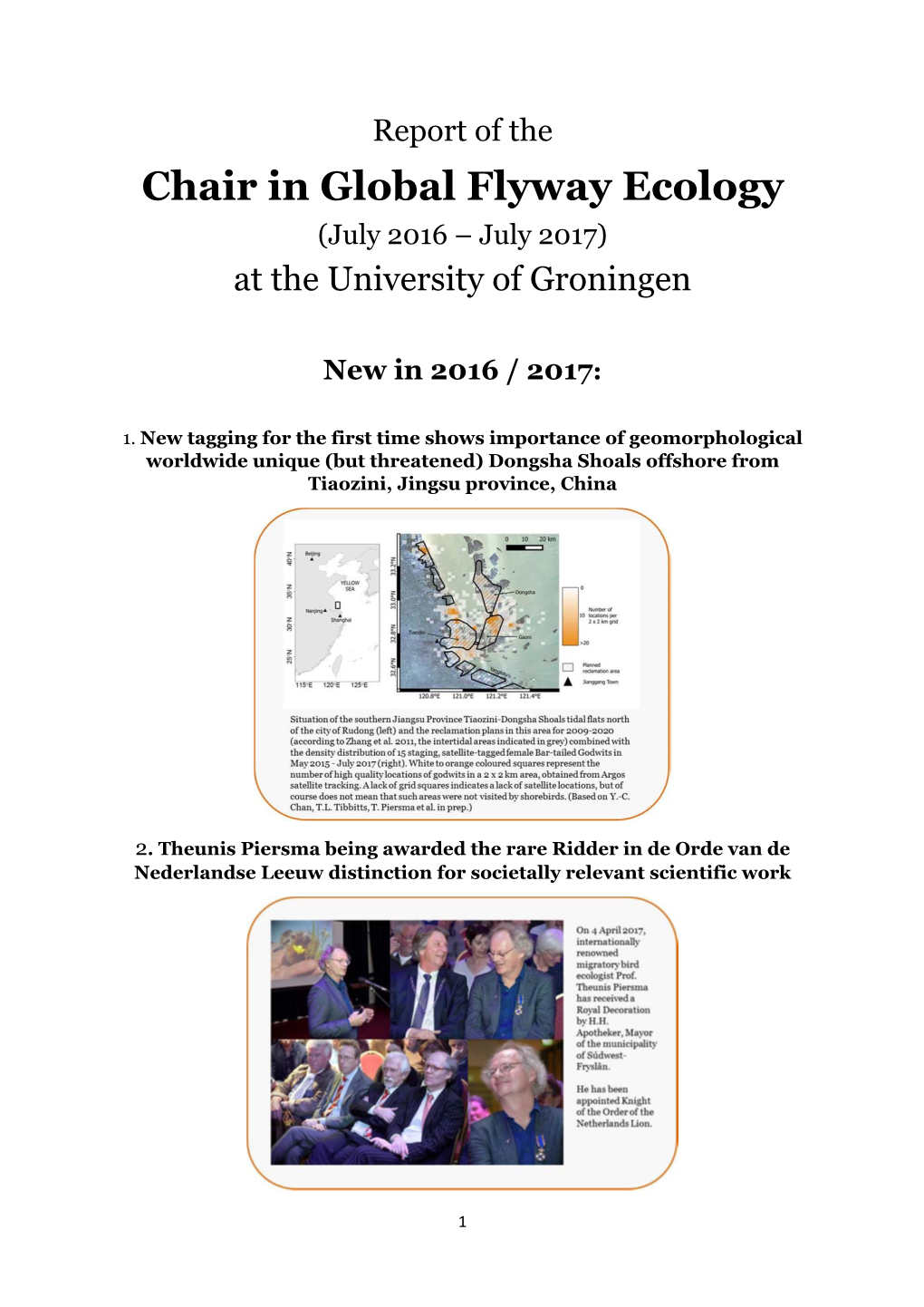 Chair in Global Flyway Ecology (July 2016 – July 2017) at the University of Groningen