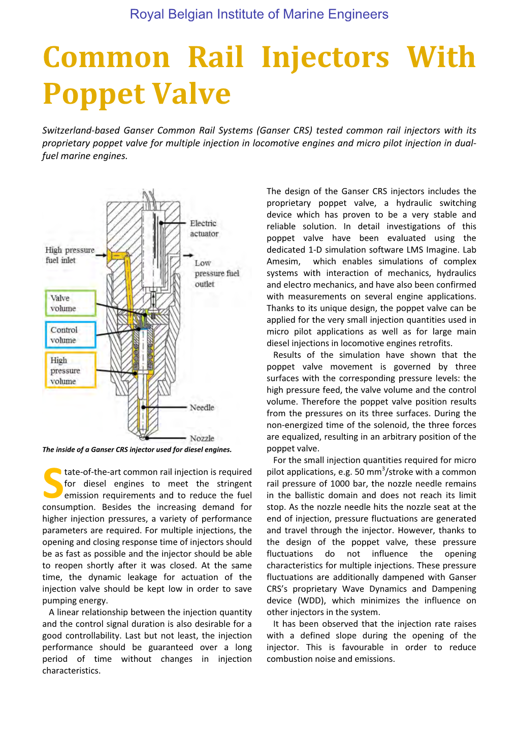 Common Rail Injectors with Poppet Valve