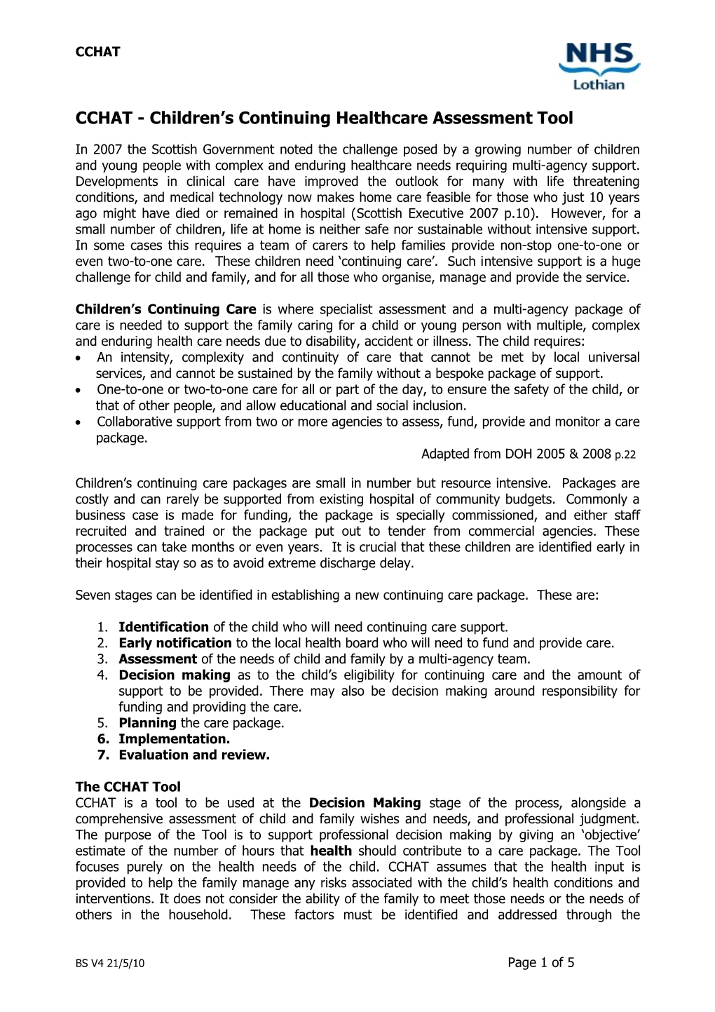 Using the Children S Continuing Care Tool