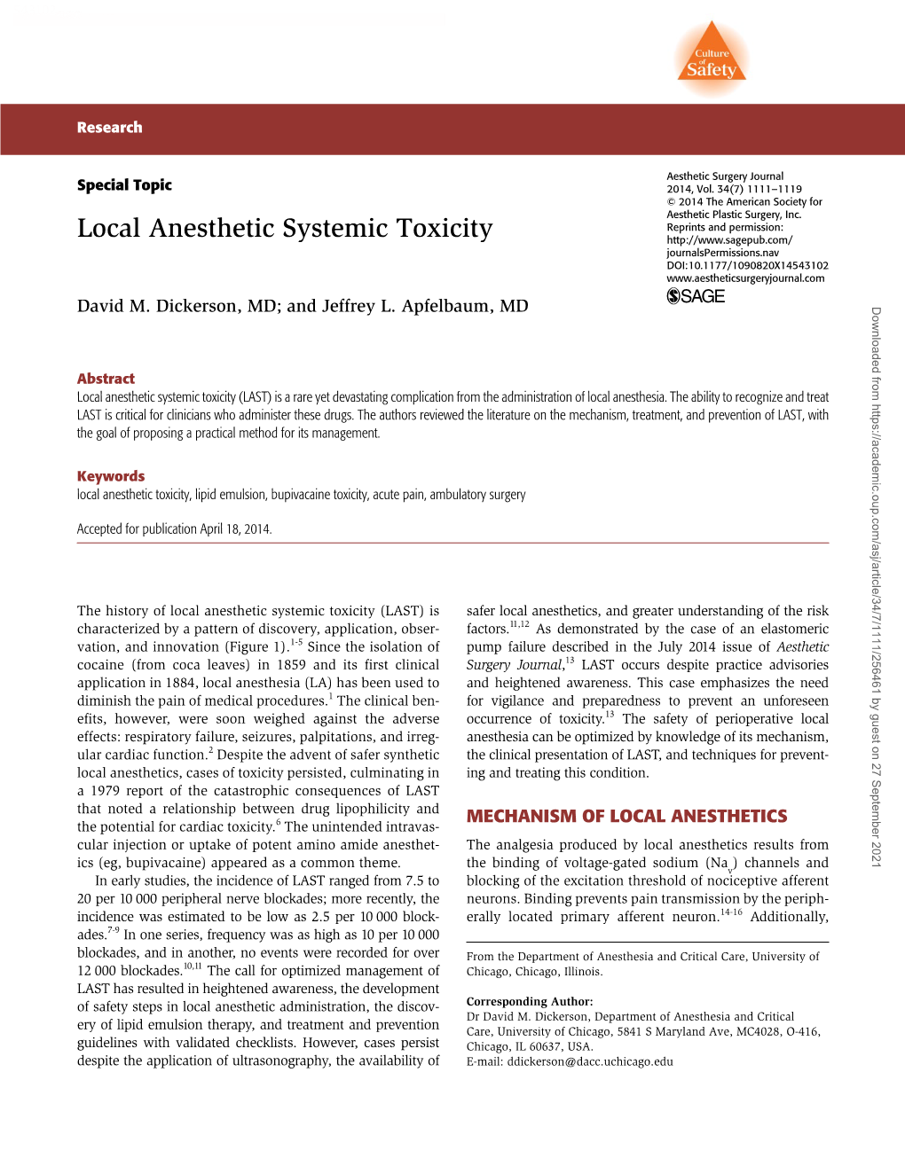 Local Anesthetic Systemic Toxicity Journalspermissions.Nav DOI: 10.1177/1090820X14543102