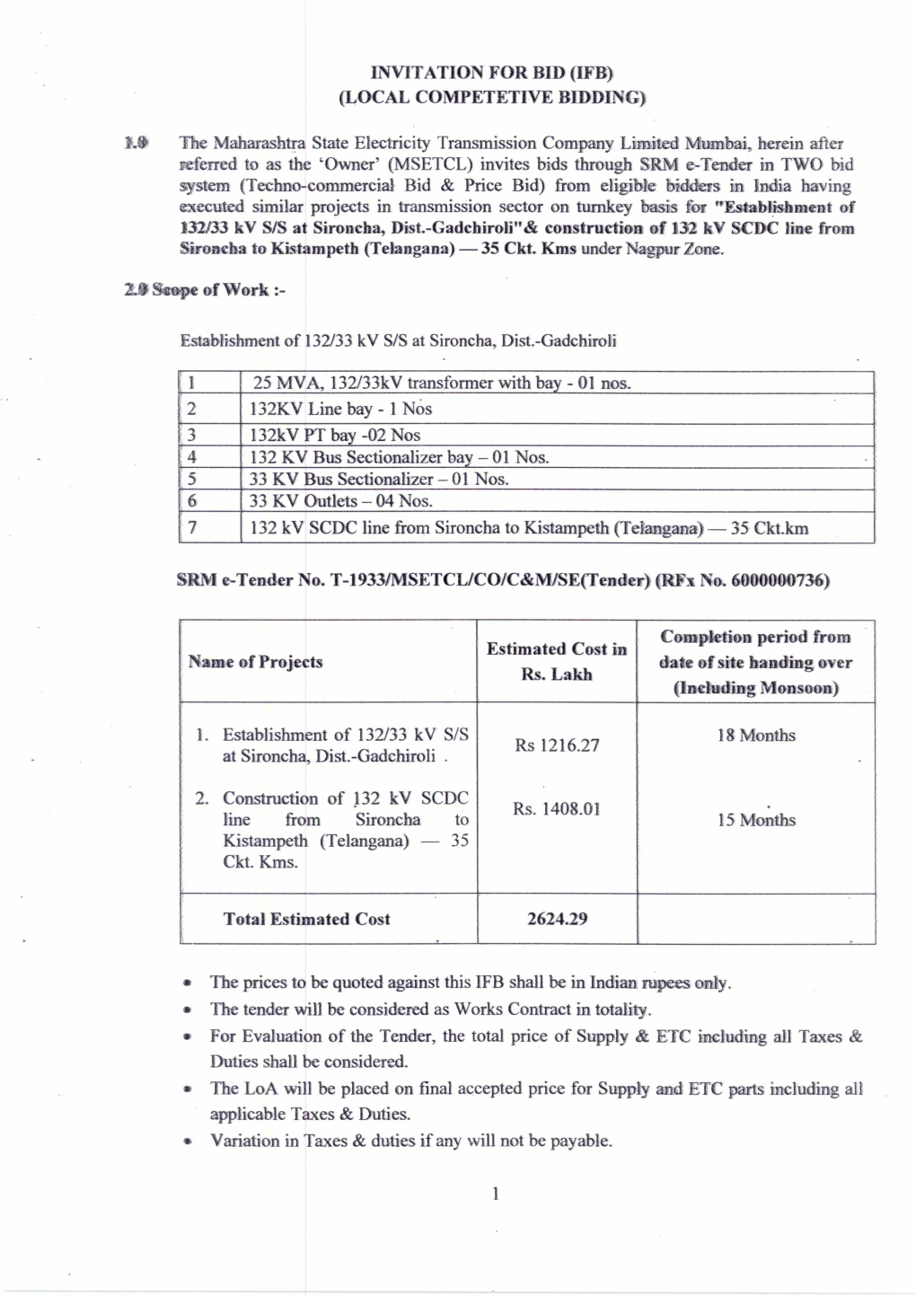 (LOCAL COMPETETIVE BIDDING) the Maharashtra State Electricity