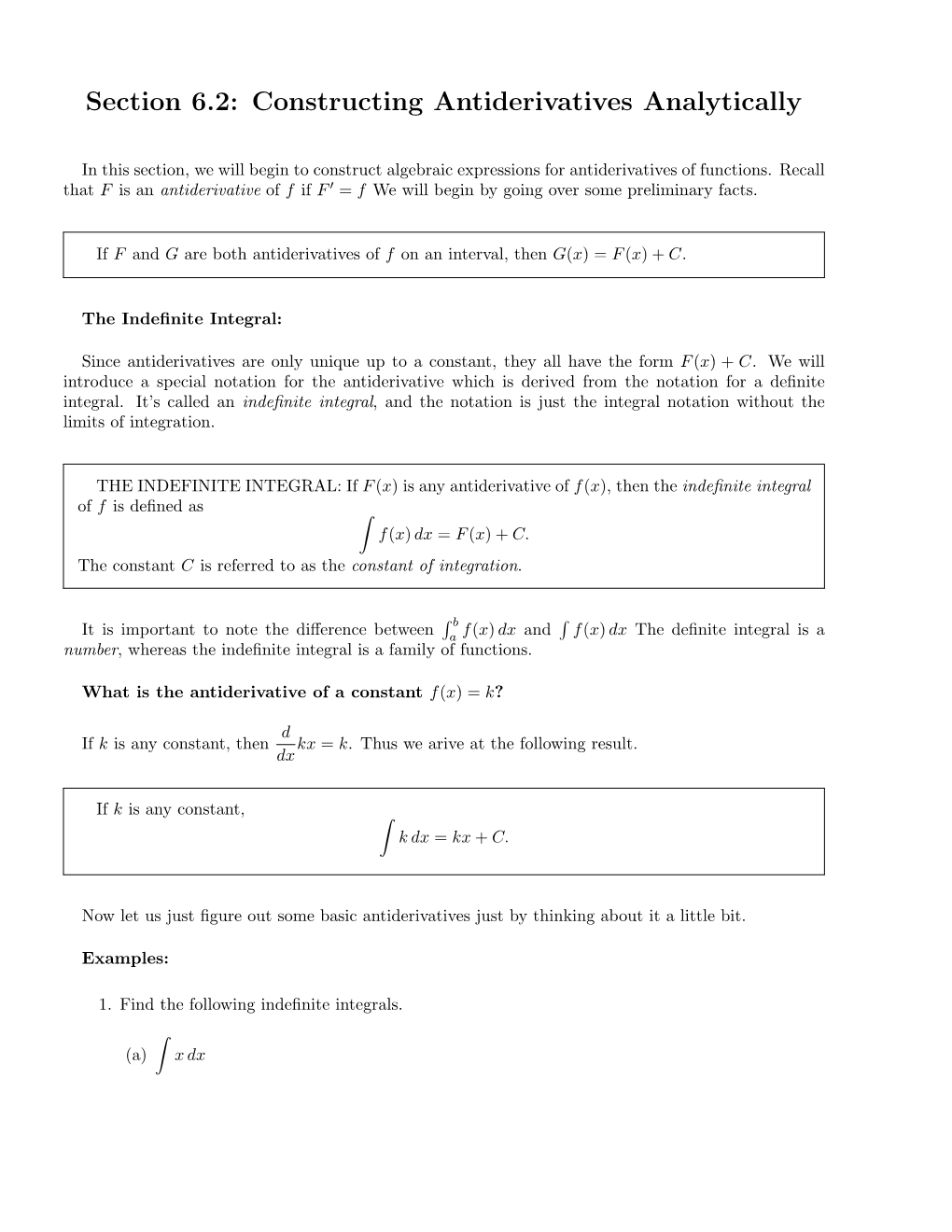 Constructing Antiderivatives Analytically