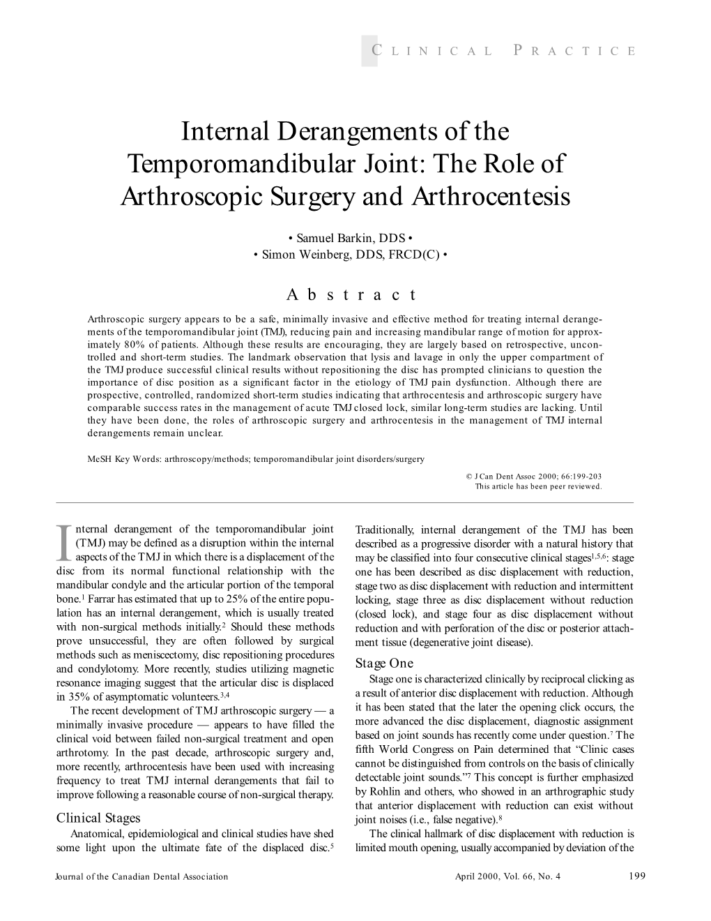 Internal Derangements of the Temporomandibular Joint: the Role of Arthroscopic Surgery and Arthrocentesis