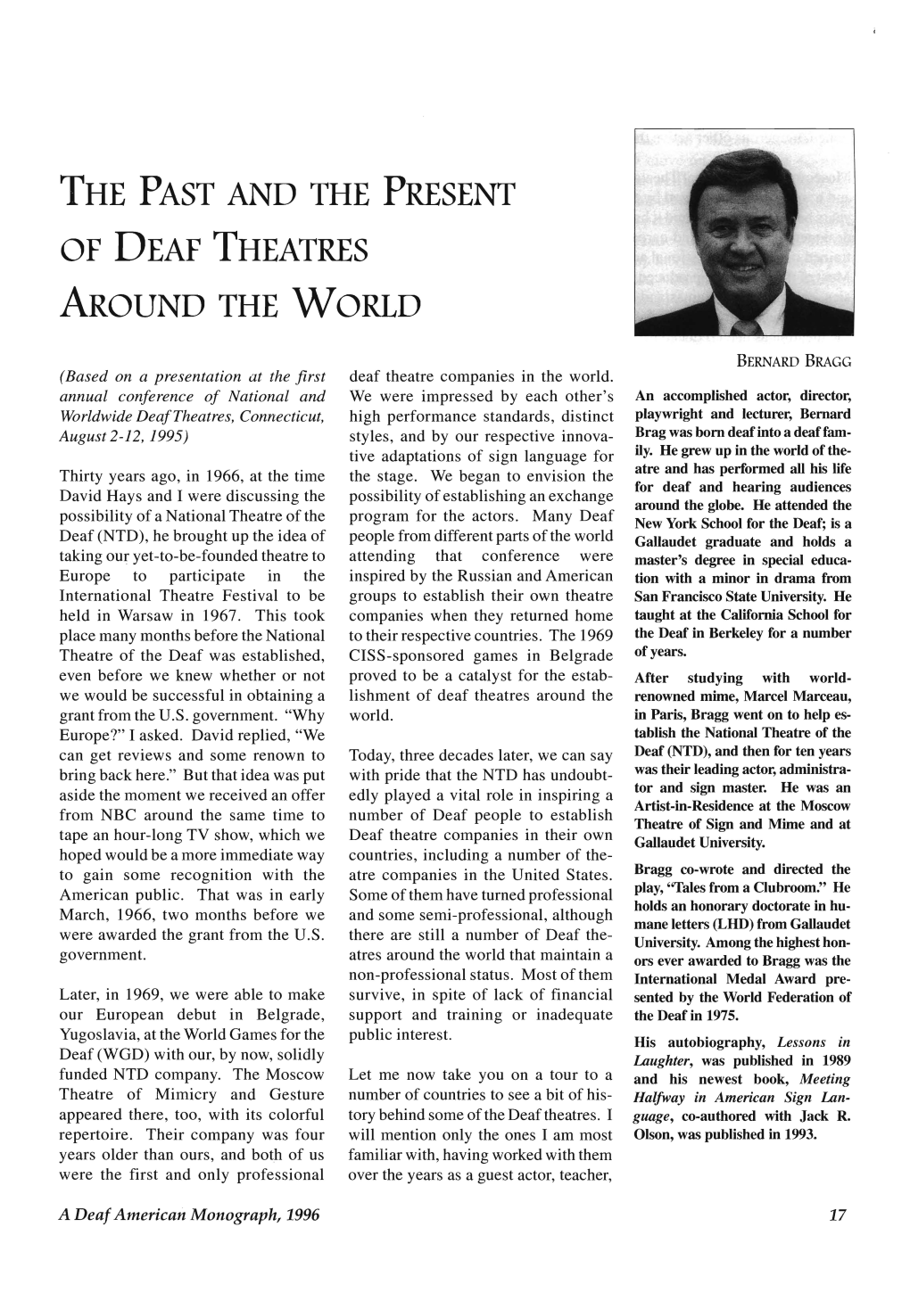 The Past and the Present of Deaf Theatres Around the World