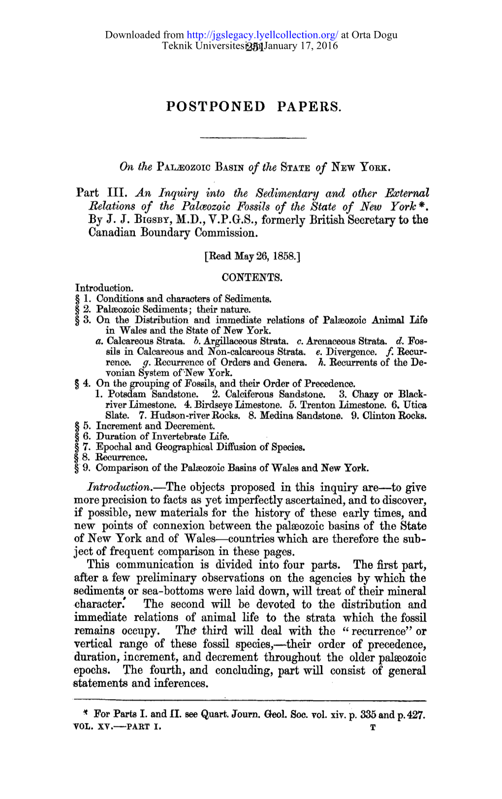 Part III. an Inquiry Into the Sedimentary and Other External Relations of the Pa,Lceozoic Fossils of the State of New York ~