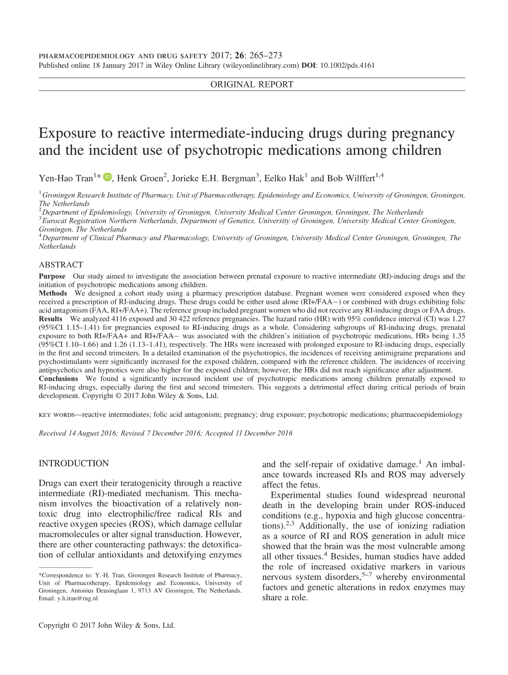 Exposure to Reactive Intermediate-Inducing Drugs During Pregnancy and the Incident Use of Psychotropic Medications Among Children