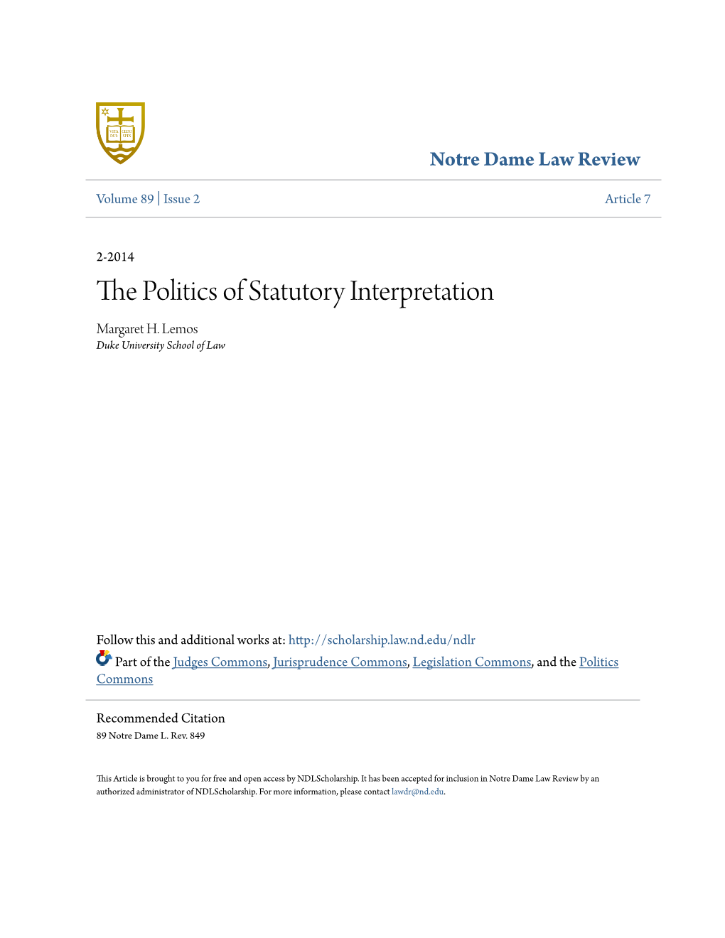 The Politics of Statutory Interpretation