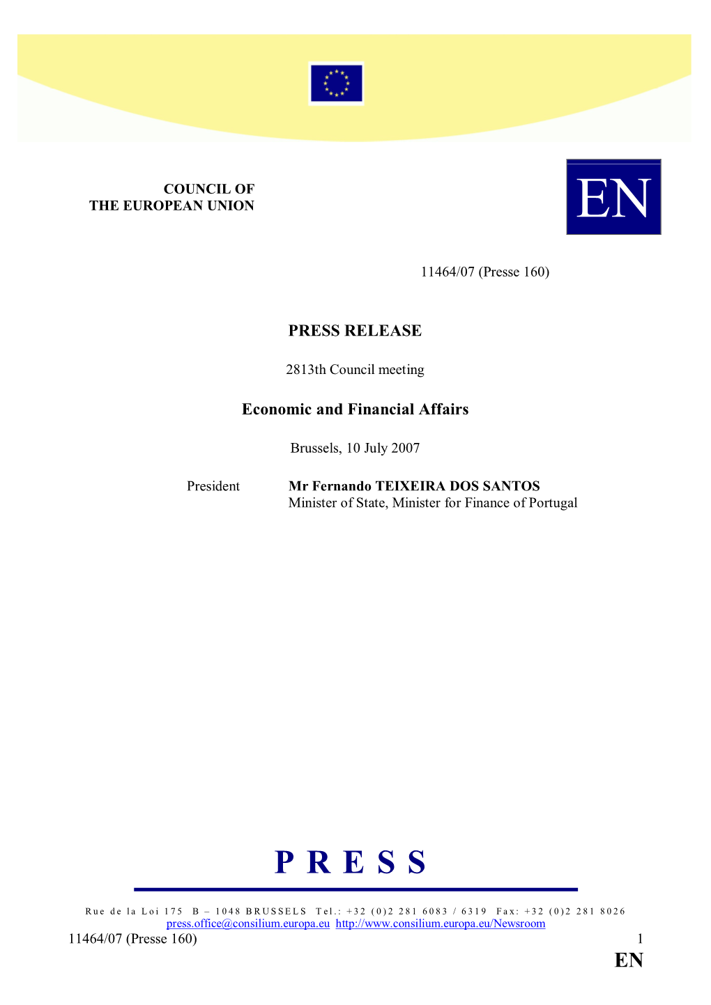 PRESS RELEASE Economic and Financial Affairs