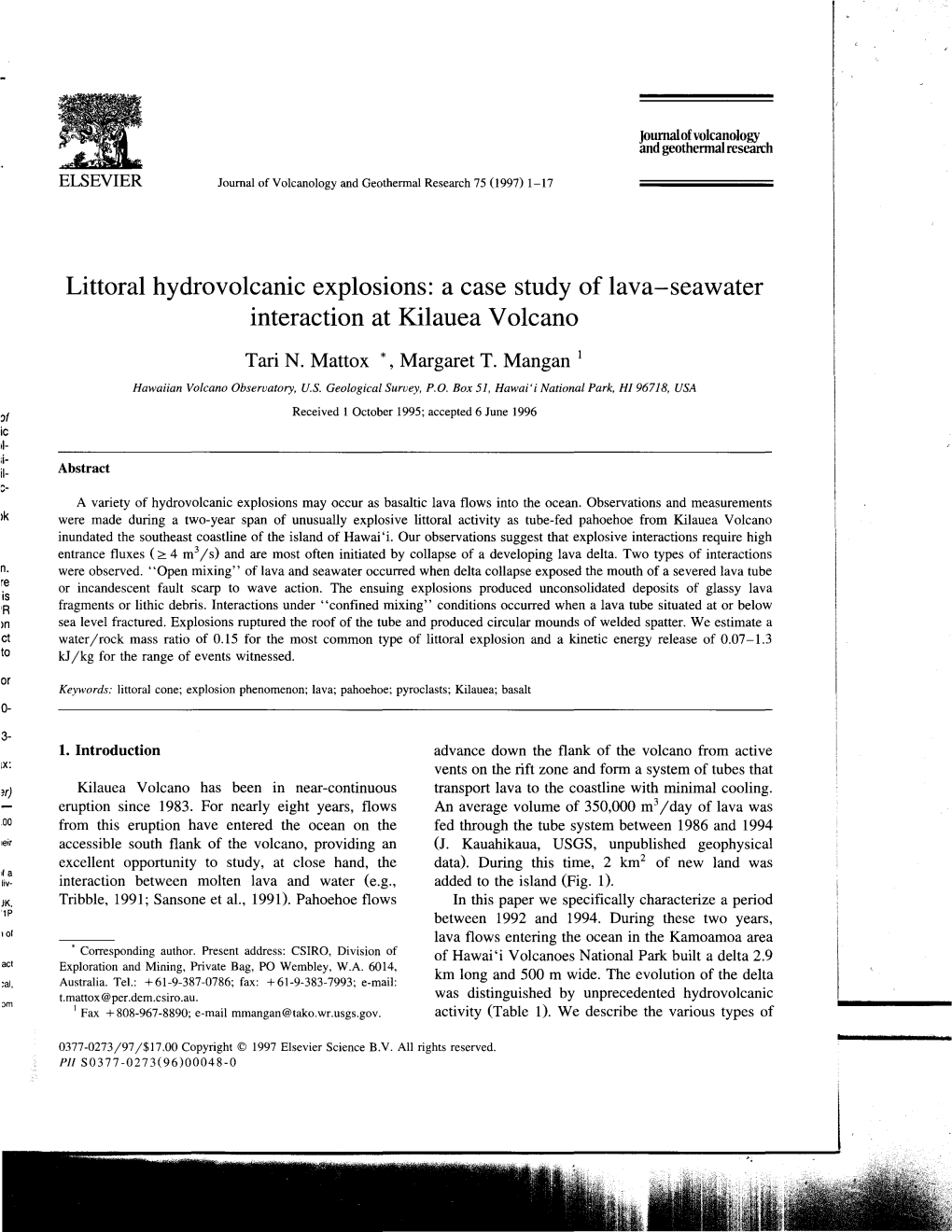 Littoral Hydrovolcanic Explosions: a Case Study of Lava-Seawater Interaction at Kilauea Volcano